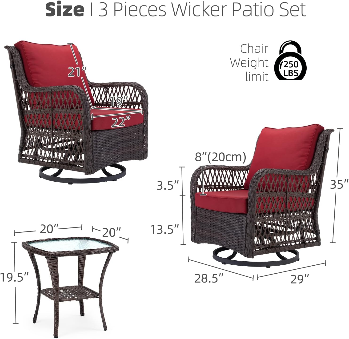 Title 3, 3 Pieces Outdoor Wicker Swivel Rocker Patio Set...