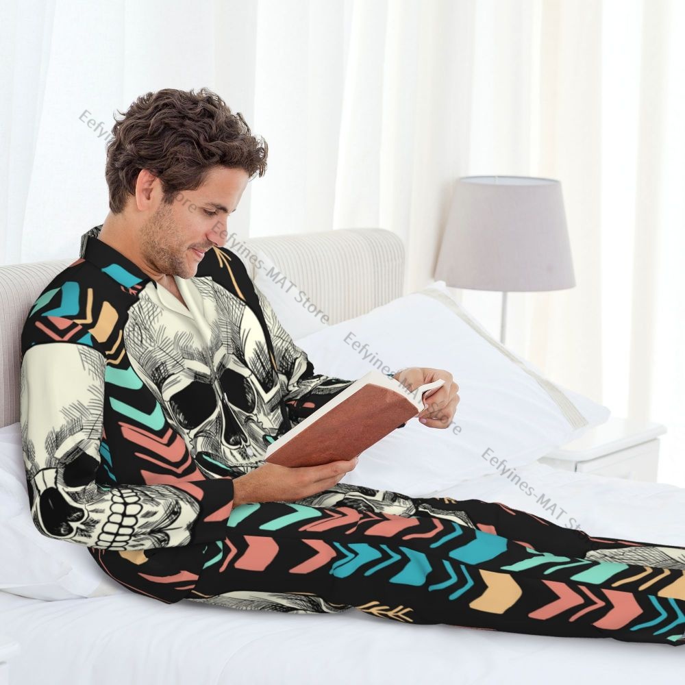 Title 8, Geometric Skull Men Pajamas Long Sleeve Male Sl...