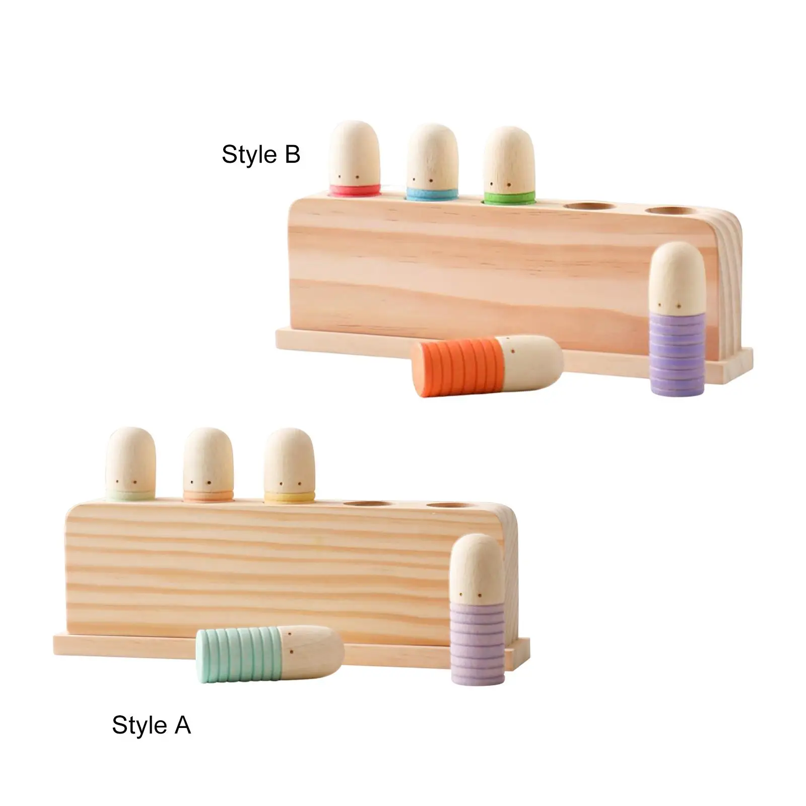 5 Wood People Figures Cylinder Blocks Bounce Game Preschool Learning Wooden Rainbow Peg Dolls Shapes Sorting Toys for Girls Boys