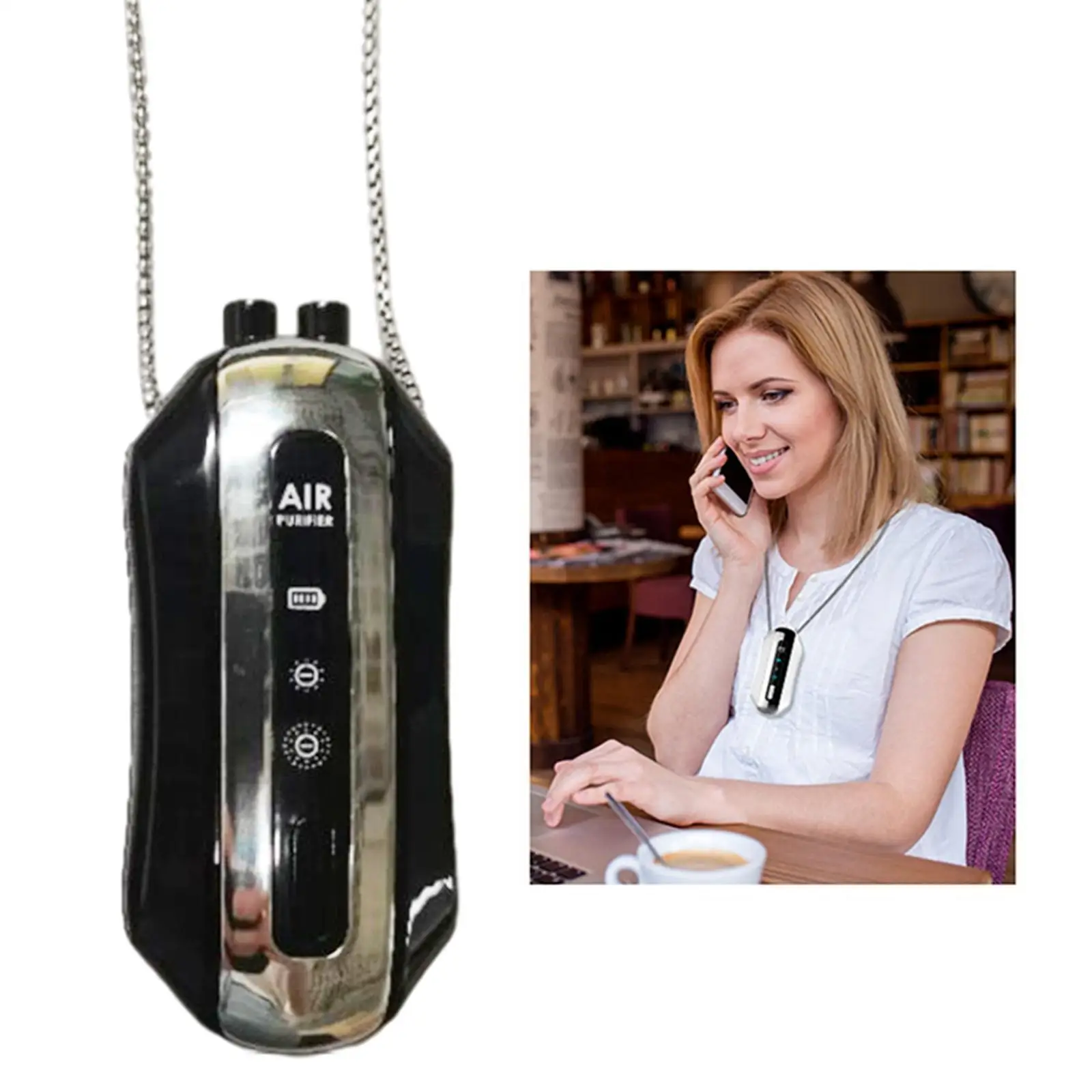 Neck Hanging Air Cleaner Necklace Negative Ions Generator Rechargeable for Office