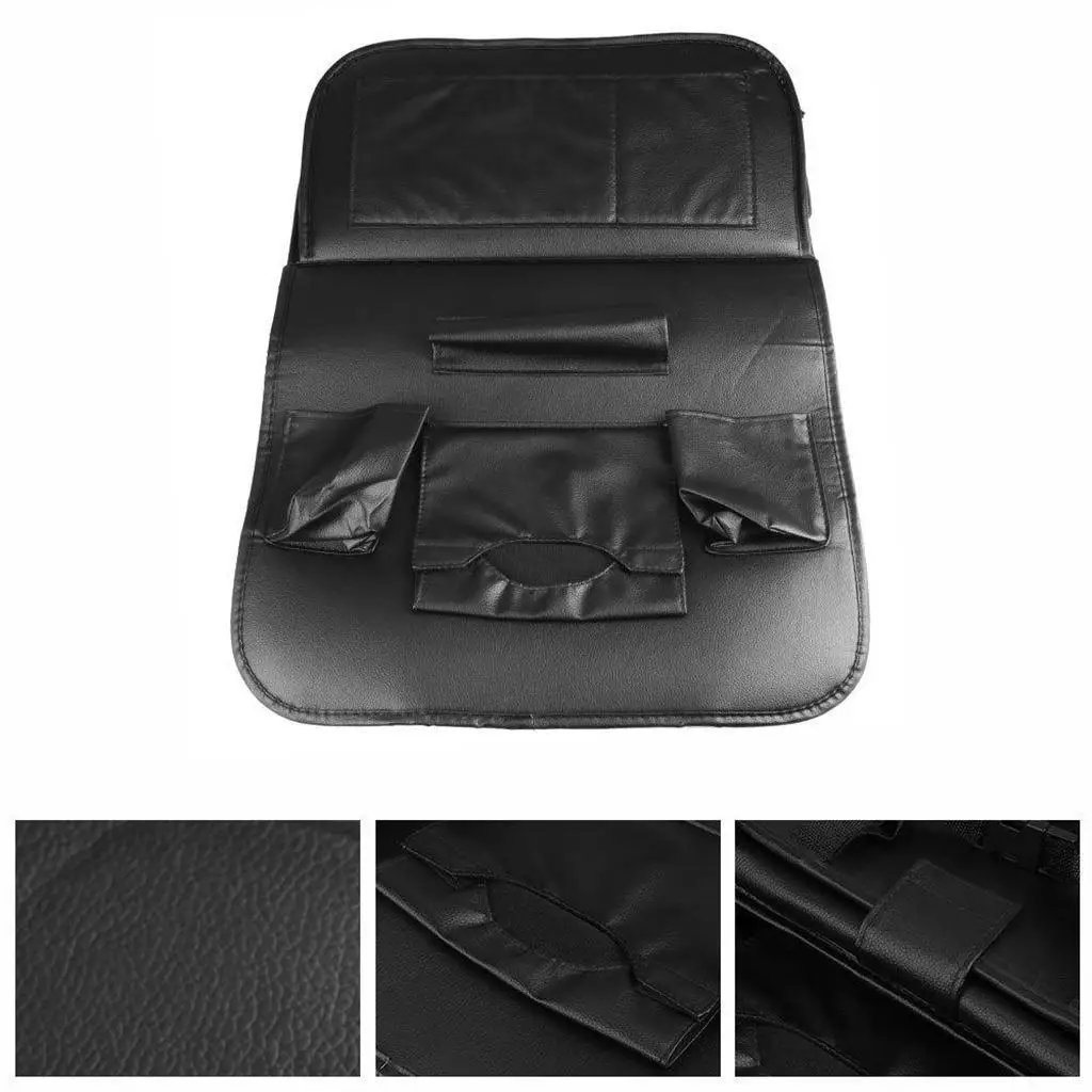 Car Back Seat Organizer w/ Foldable Table Tray Multi Pocket Tissue Box