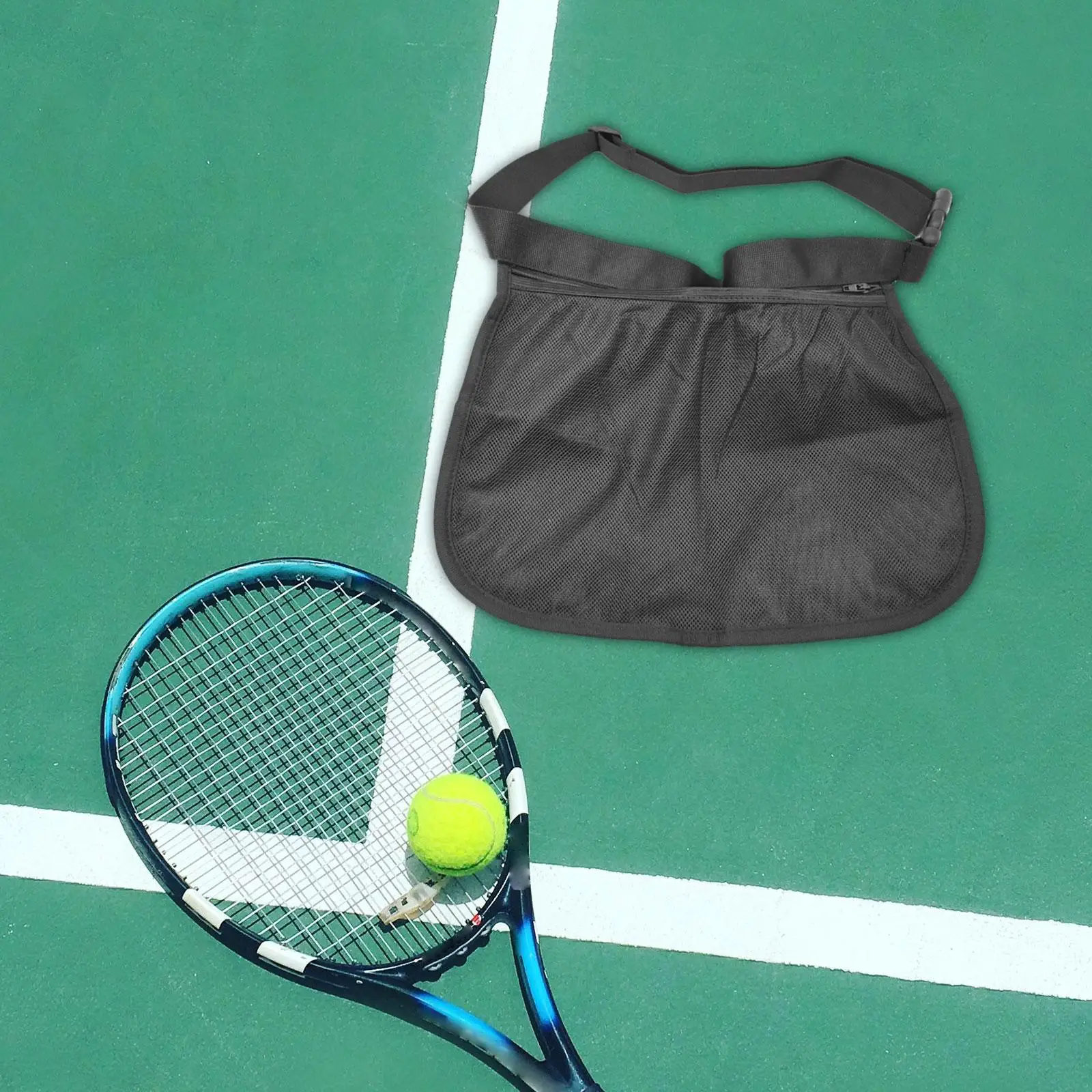 Black Tennis Ball Holder, Mesh Storage Bag Carrier Holding 8 Tennis Balls Golf Balls Fanny Pack for Storing Balls and Phones