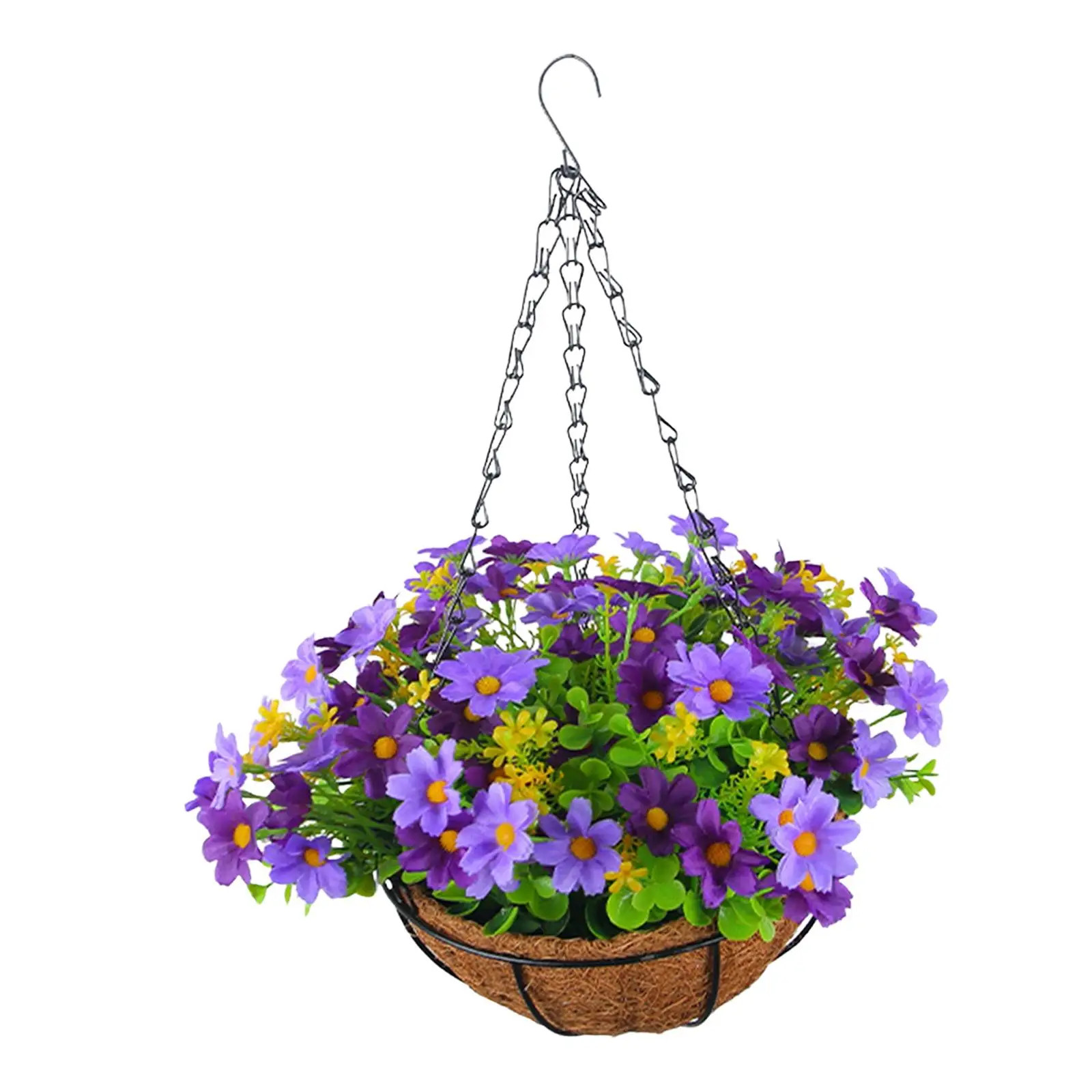 Artificial Daisy Flowers Basket Ornament Plant Hanger for Yard Balcony Patio