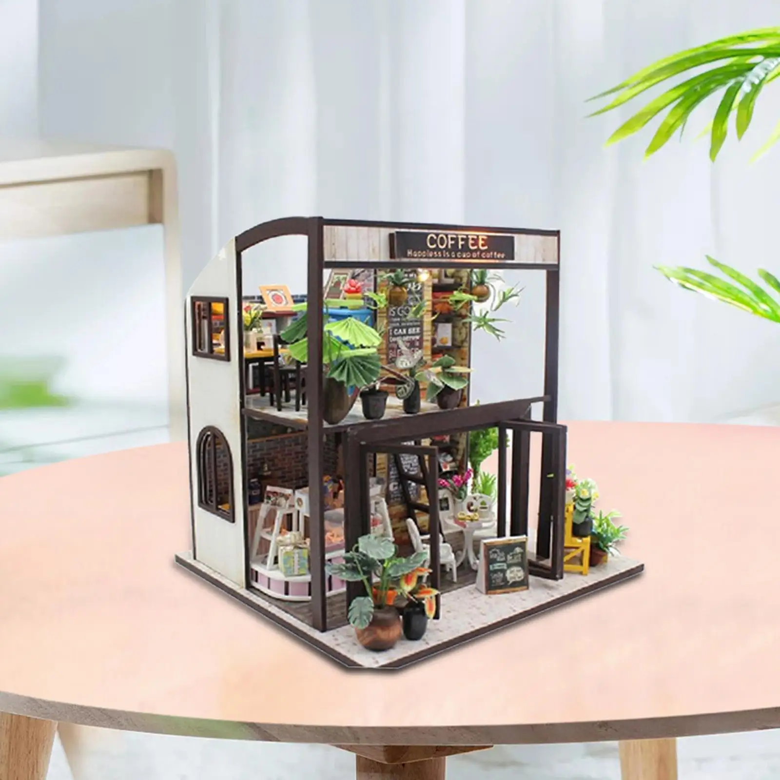 1:24 Scale Dollhouse Miniature Mini Wooden Coffee House W/  LED