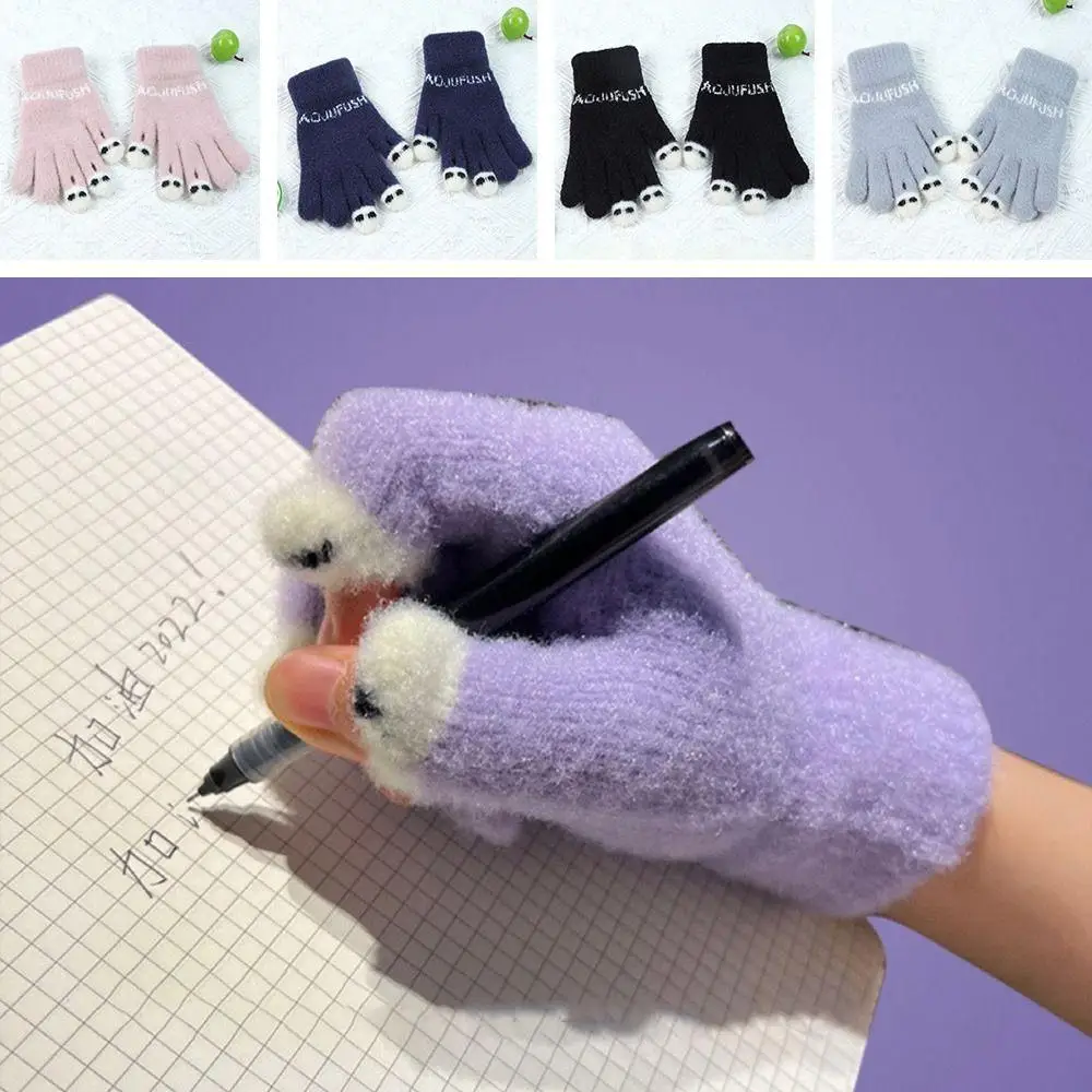 Open Finger Gloves Winter Warm Open Finger Gloves Women's Cute Panda Fingertip Touch Screen Gloves Warm Outdoor Knitted Gloves