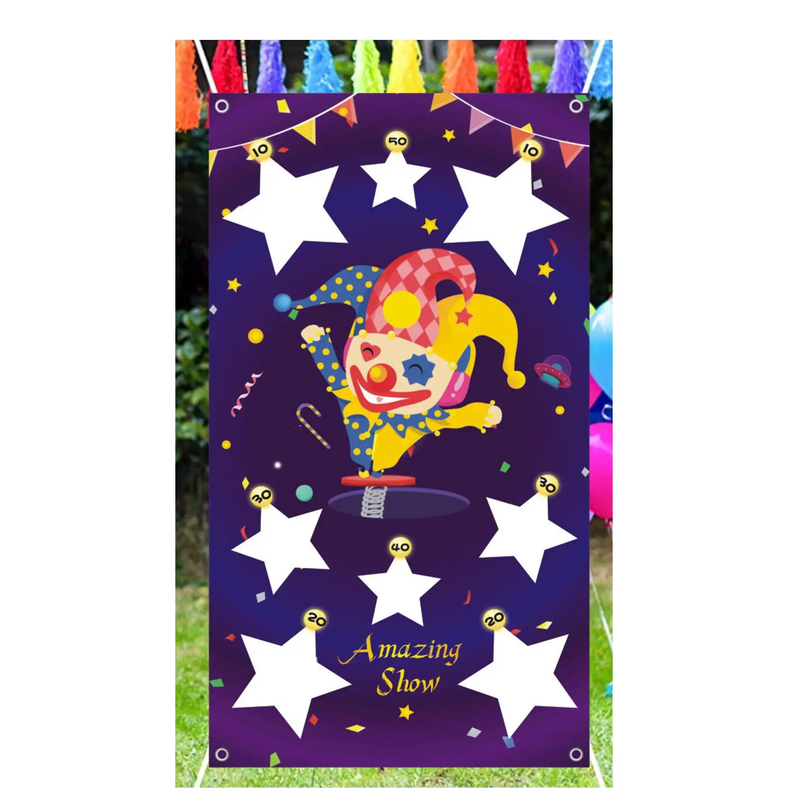 Throwing Game Banner Funny Clown Toss Game Banner for Outdoor/Indoor party Decoration Xmas Festival Adults Children