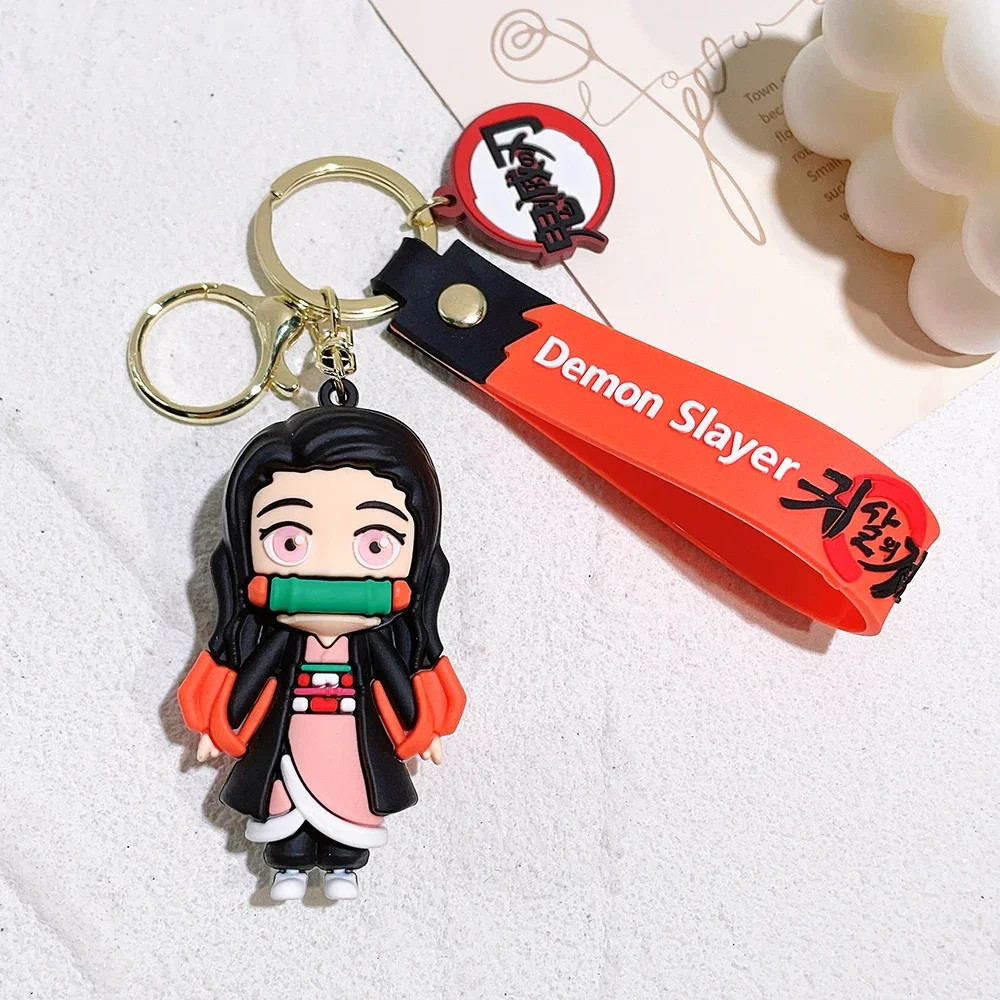 Anime Keychain Demon Slayer Kimetsu No Yaiba Cute Doll Tanjiro Nezuko Keyring Bag Pendant Key Chain Accessories