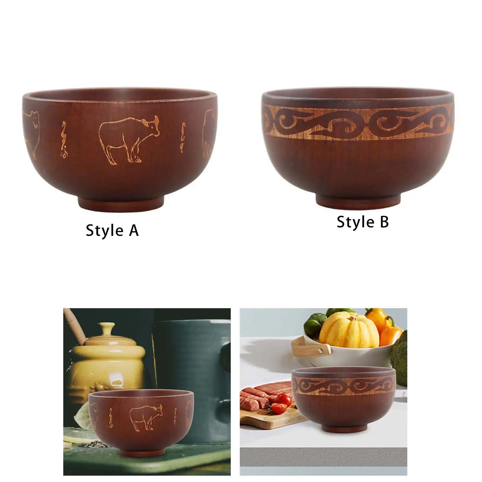 Chinese Style Wooden Bowl 11.8cm Salad Bowl Unique Pattern Decorative Handmade Durable Practical Easily Clean Sturdy Exquisite