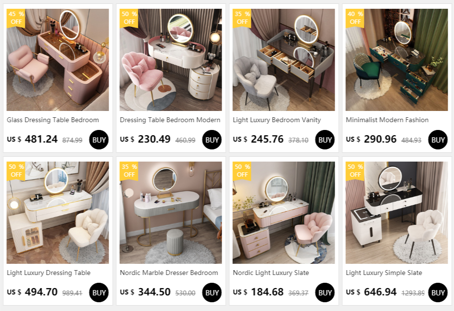 Description Picture 2 of itemNordic Light Luxury Slate Dressing Table LED Smart Mirror Multifunctional Storage Storage Cabinet One Table Bedroom Furniture