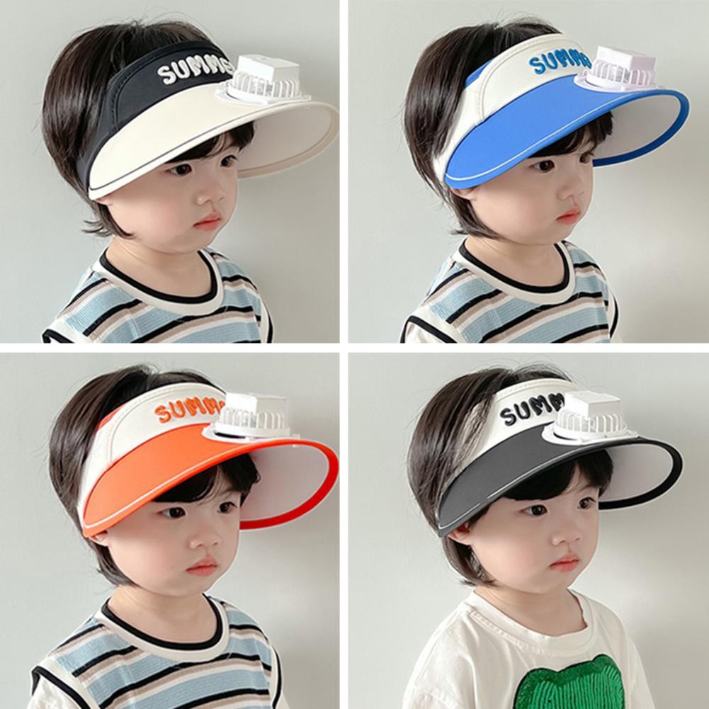 Sommer Kinder Sonne mit Mini Lüfter Leere Top Breite Krempe Visier Wandern Reise Sonnenschutz Mädchen Jungen Outdoor Hut_voghion.com