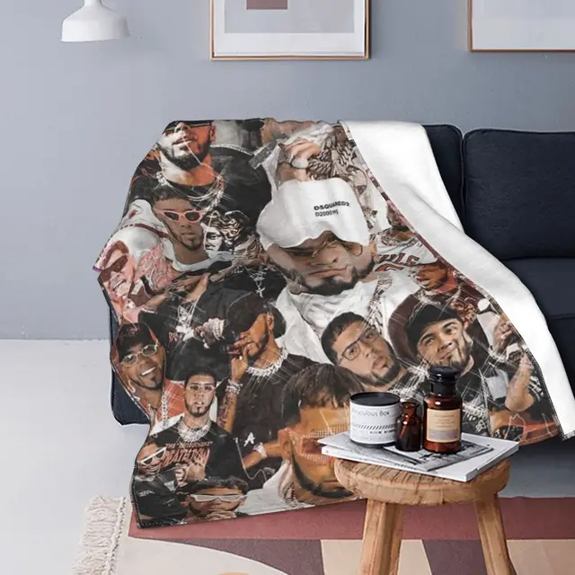 Anuel AA Singer manta de forro polar para sofá, decoración a cuadros,  Collage, mantas Súper suaves