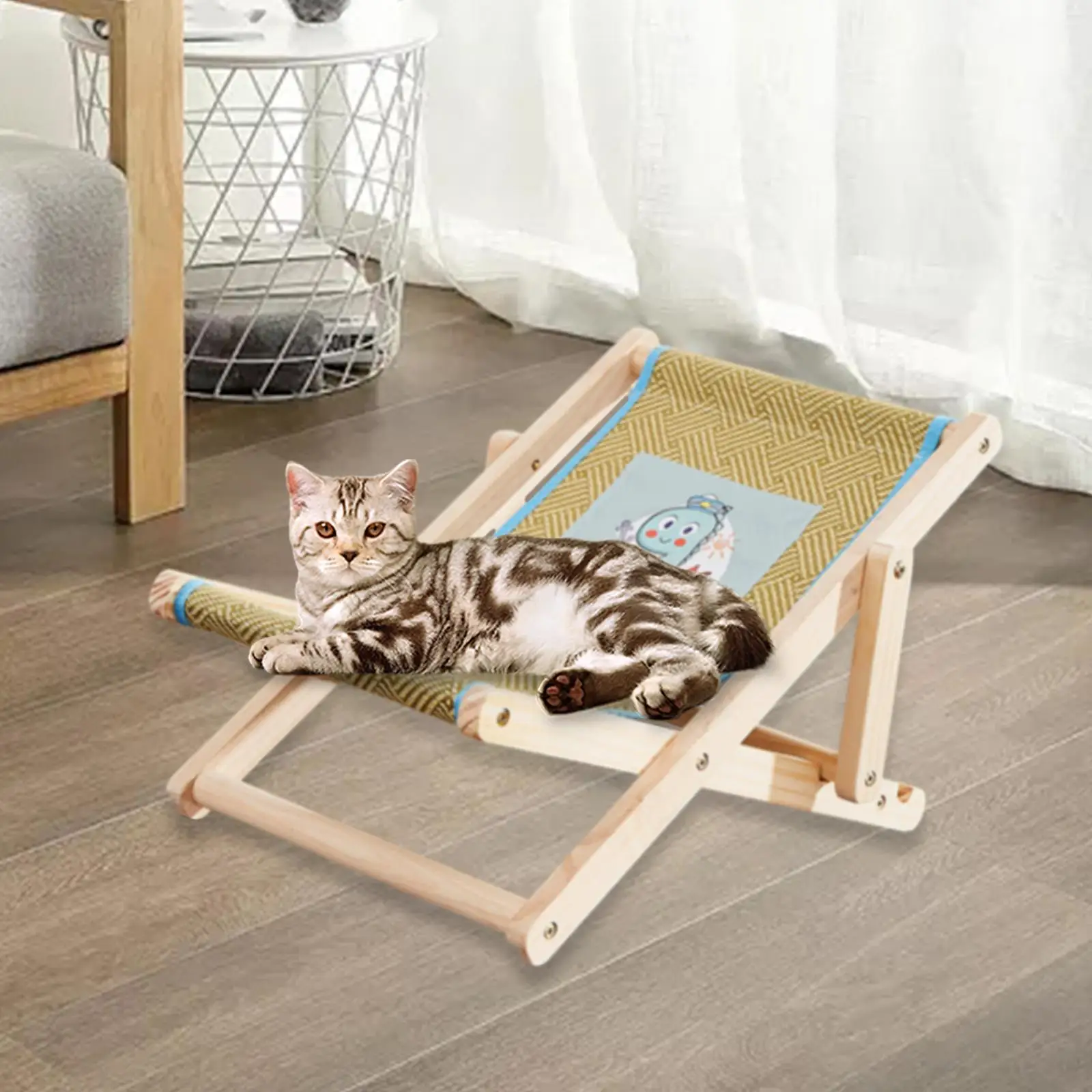 Cat Hammock Chair Cat Scratcher Bed Wooden Cat Furniture Fine Workmanship Adjustable Multipurpose for Small Cats and Kittens