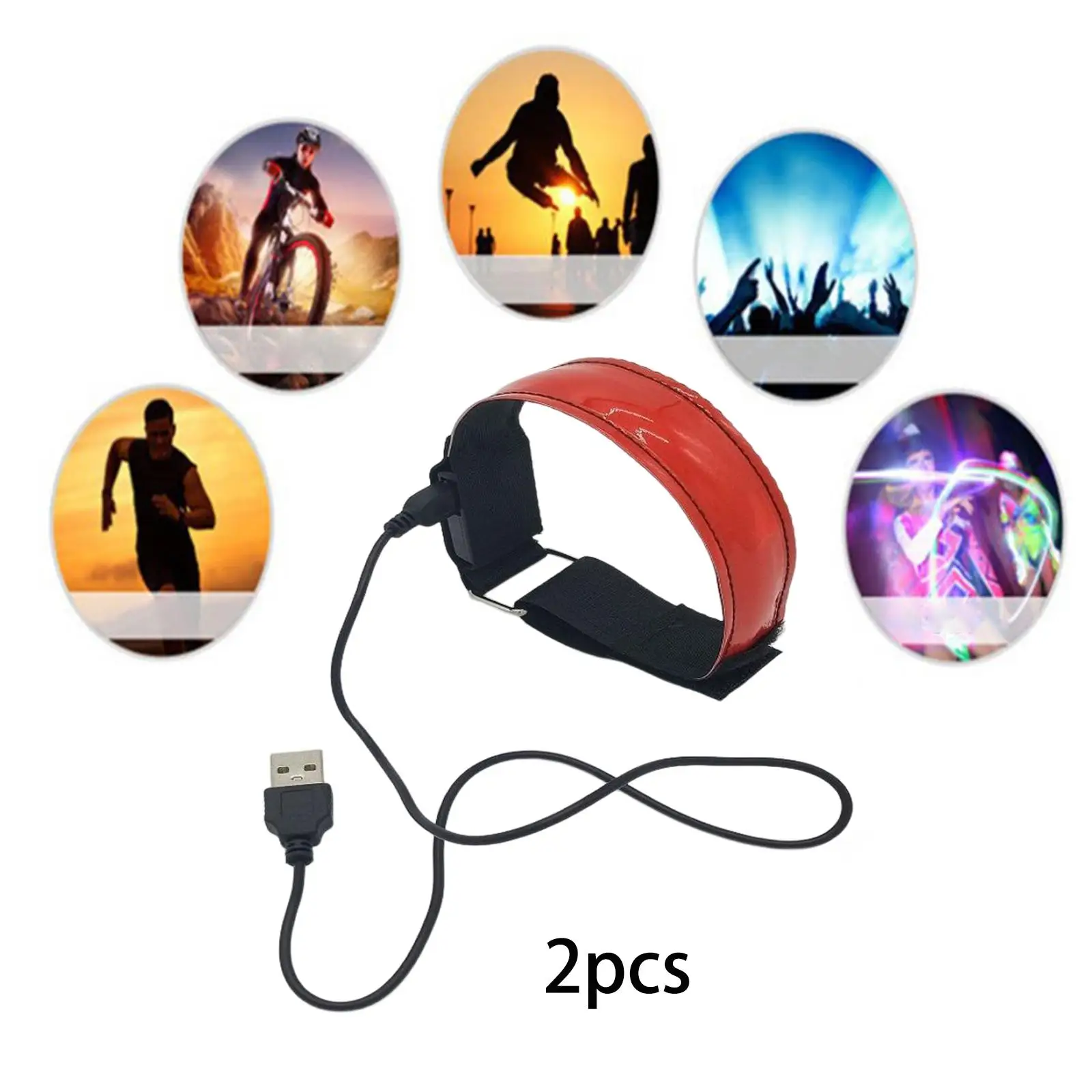 2Pcs USB Rechargeable LED Lights Armbands High Visibility Gift Straps