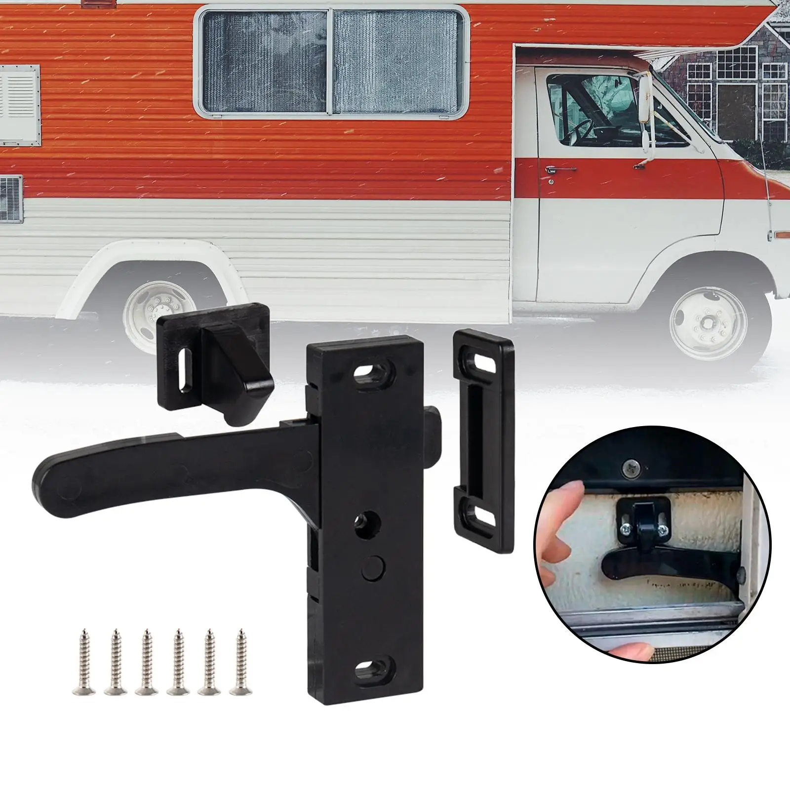 RV Screen Door Latch High Performance Black Easy to Install Screen Door Latch