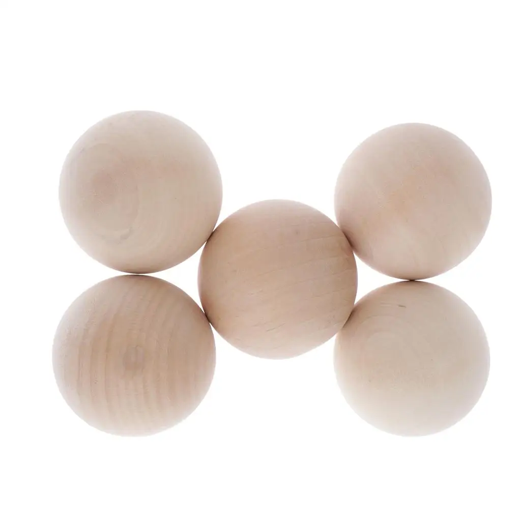 5x Natural Unpainted Wood Beads Round Loose Wooden Bead Bulk Ball for Jewelry Making Craft