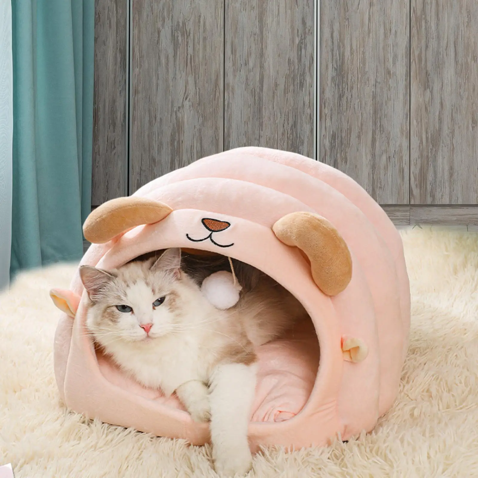 Semi Enclosed Cat Nest Sleeping Bed Non Slip Bottom Small Animal Winter House Cat House for Home Cats and Small Dogs