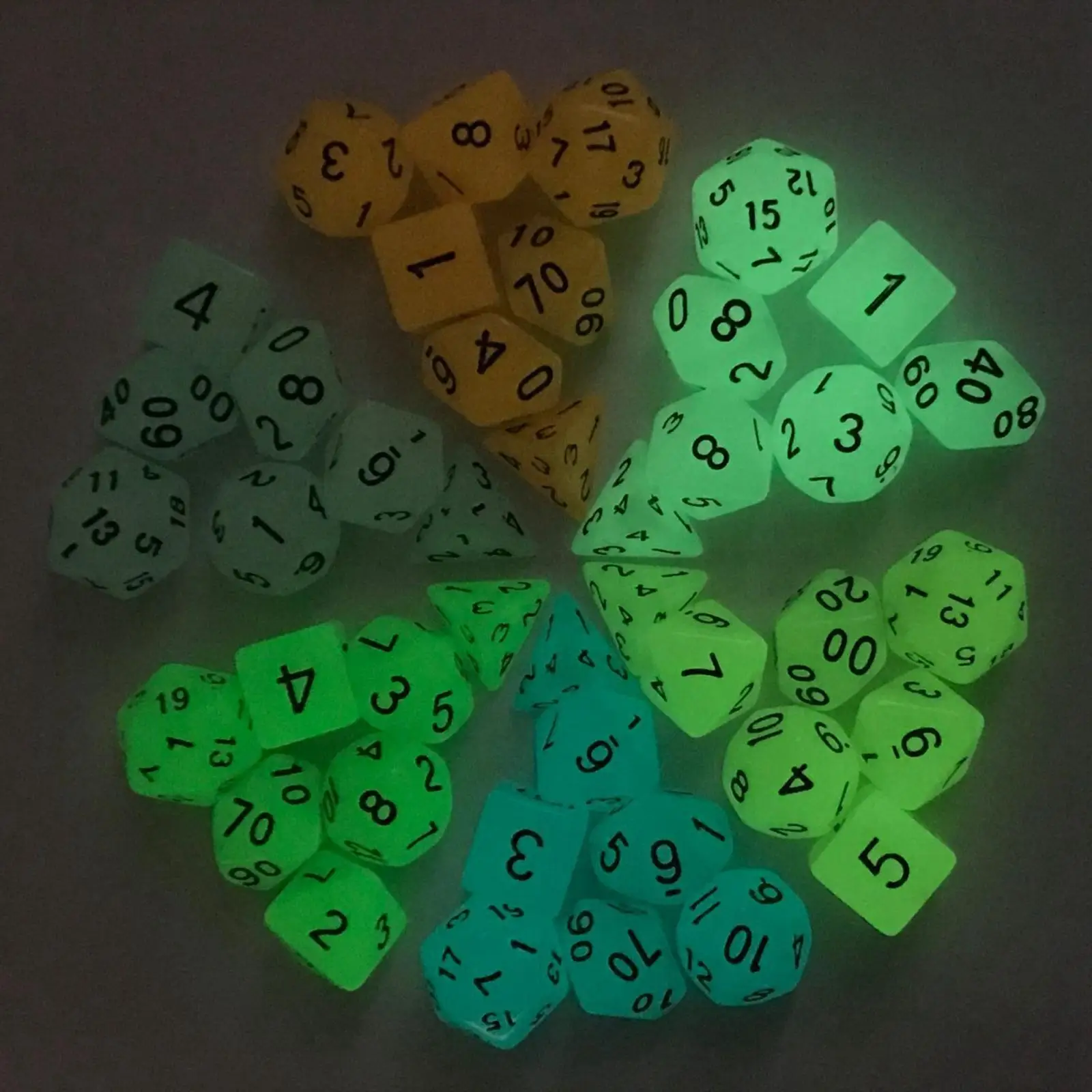 42pcs Acrylic Glowing Polyhedral Dices Set D4 D6 D8 D10 D12 D20 with Pouch Luminous Game Dice for MTG Math Teaching Role Playing
