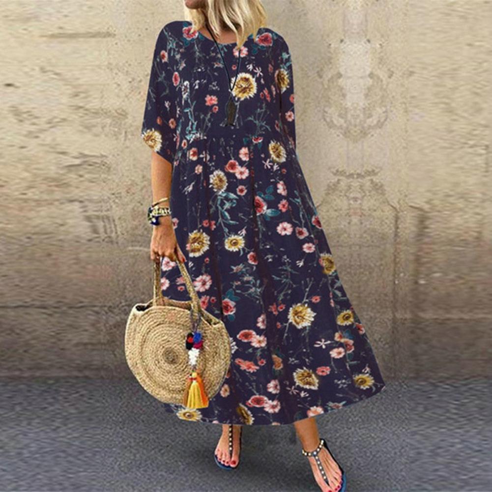 Vestido maxi com estampa floral vintage feminino,