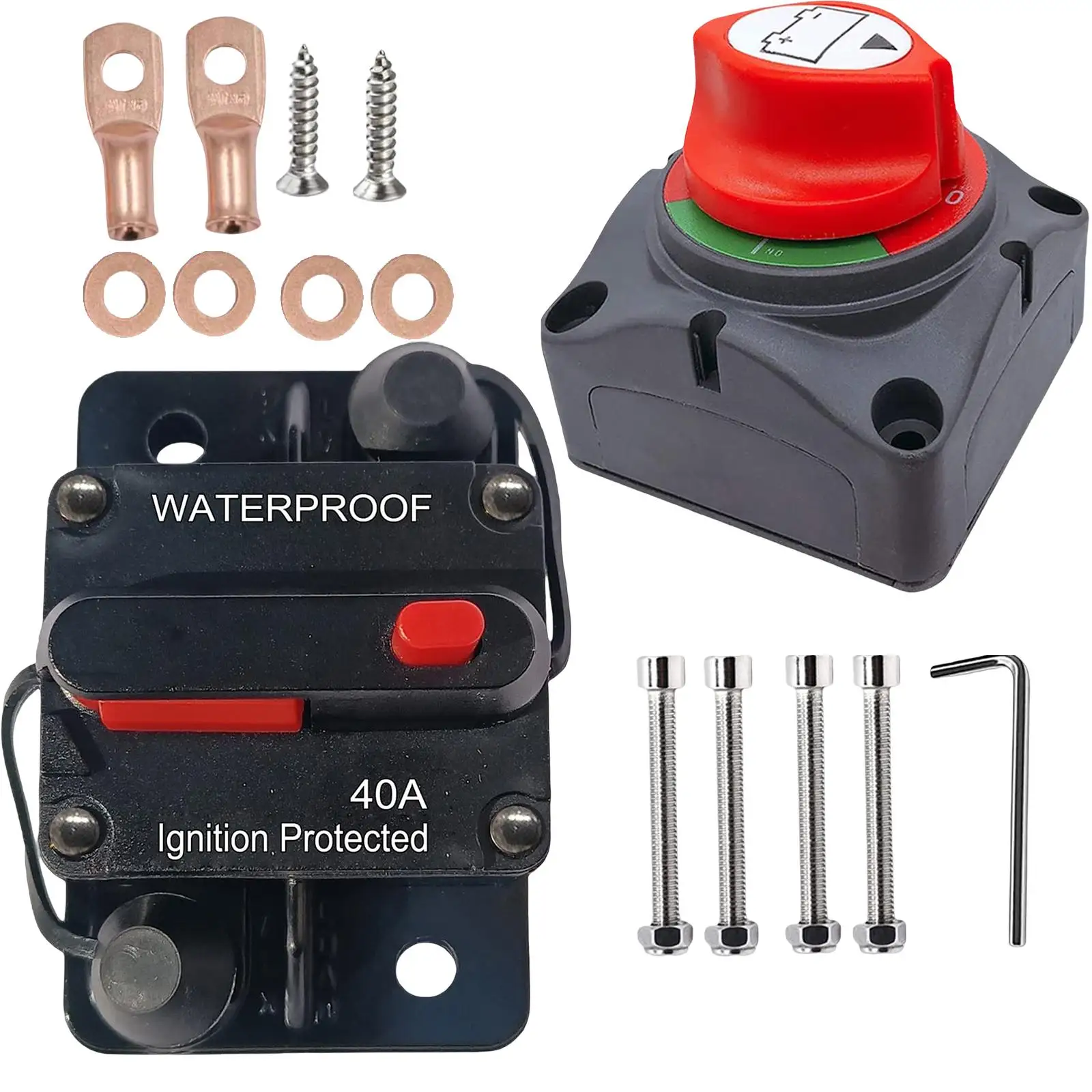 40 Amp Circuit Breaker with Wire Lugs Resettable Fuse Manual Reset Button Switch Fuses for Vehicles System Protection ATV