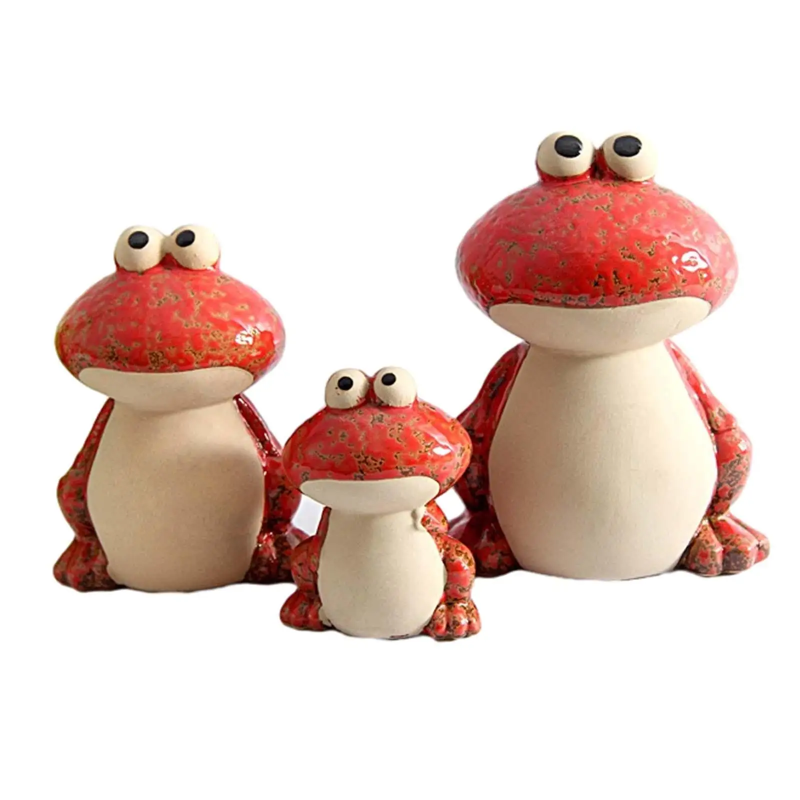 3x Ceramic Frog Statue Collection Frog Family Figurines Sculpture Ornament for Home Office Tearoom Cabinet Desktop Bedroom