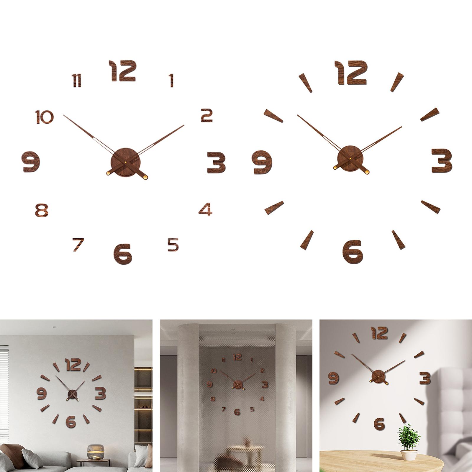 Modern DIY Wall Clock Frameless Large 3D Wall Stickers Wood Silent Wall Clock for Home Office Living Room Bedroom Decorations