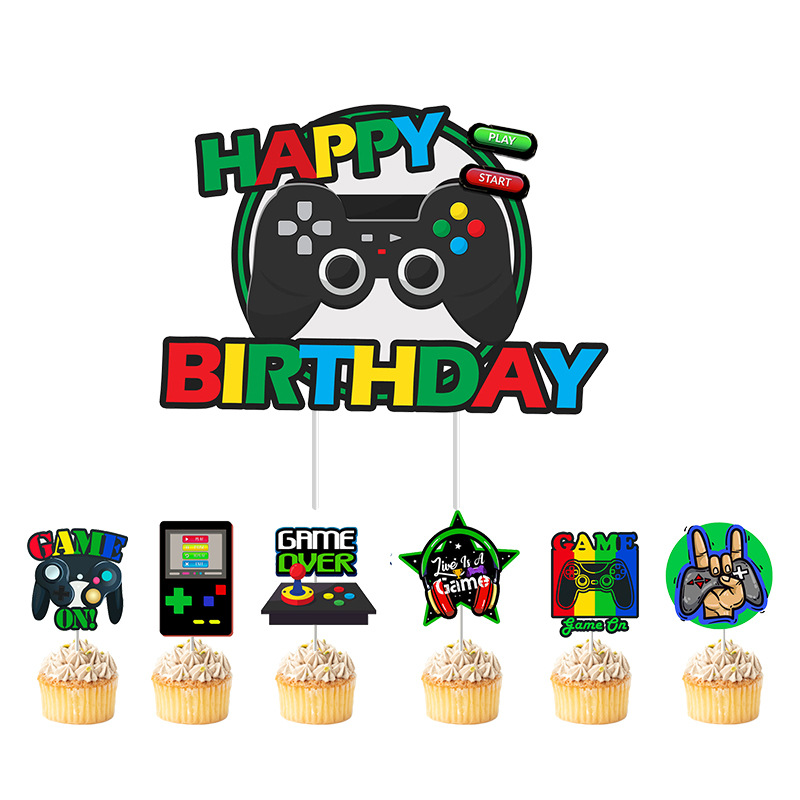 Spiel themen orientierte Party Ballon Set Cartoon Gamepad Kinder Banner Spieler alles Gute zum Geburtstag Backen Kuchen Topper Hintergrund Wand dekoration – Detail 4