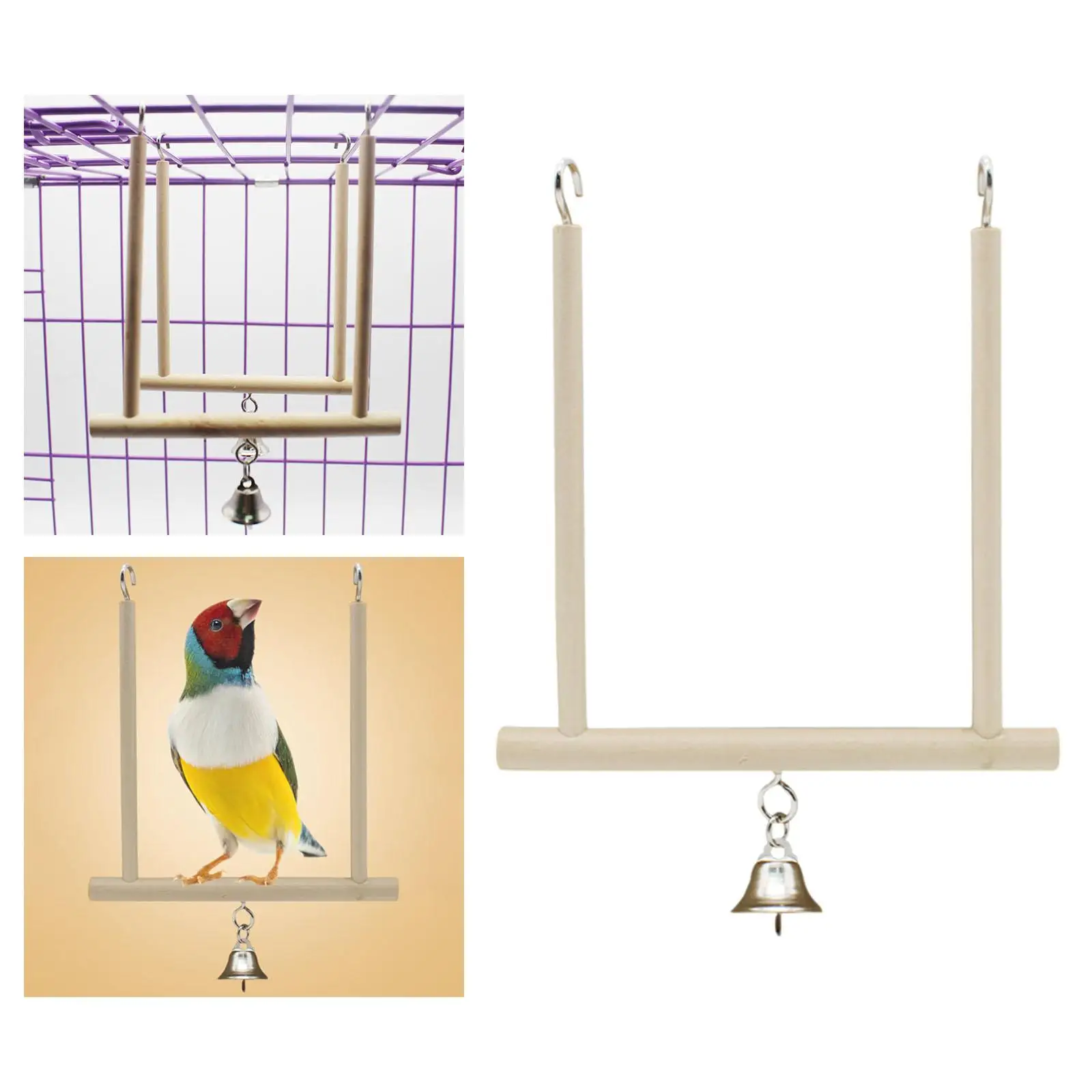  Perch Cage Hanging Toy Natural Wood Stand Parrot Bird Perch Cage Swing Wooden Perch for Macaw Parakeet Finch