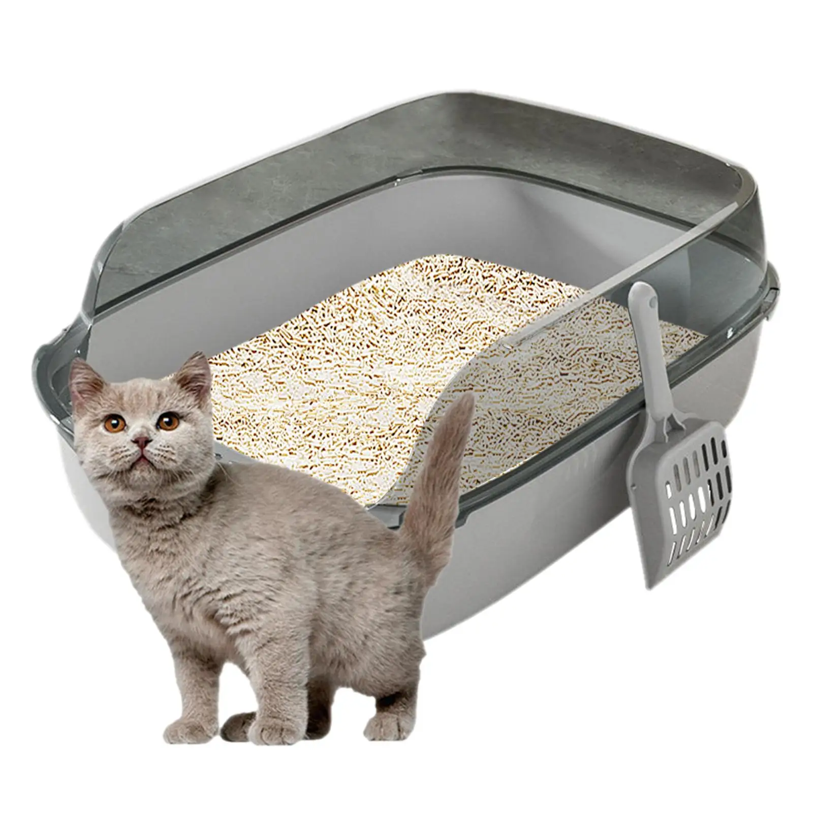 Cat Litter Box Sturdy Semi Enclosed Easy to Clean Litter Tray Cat Kitty
