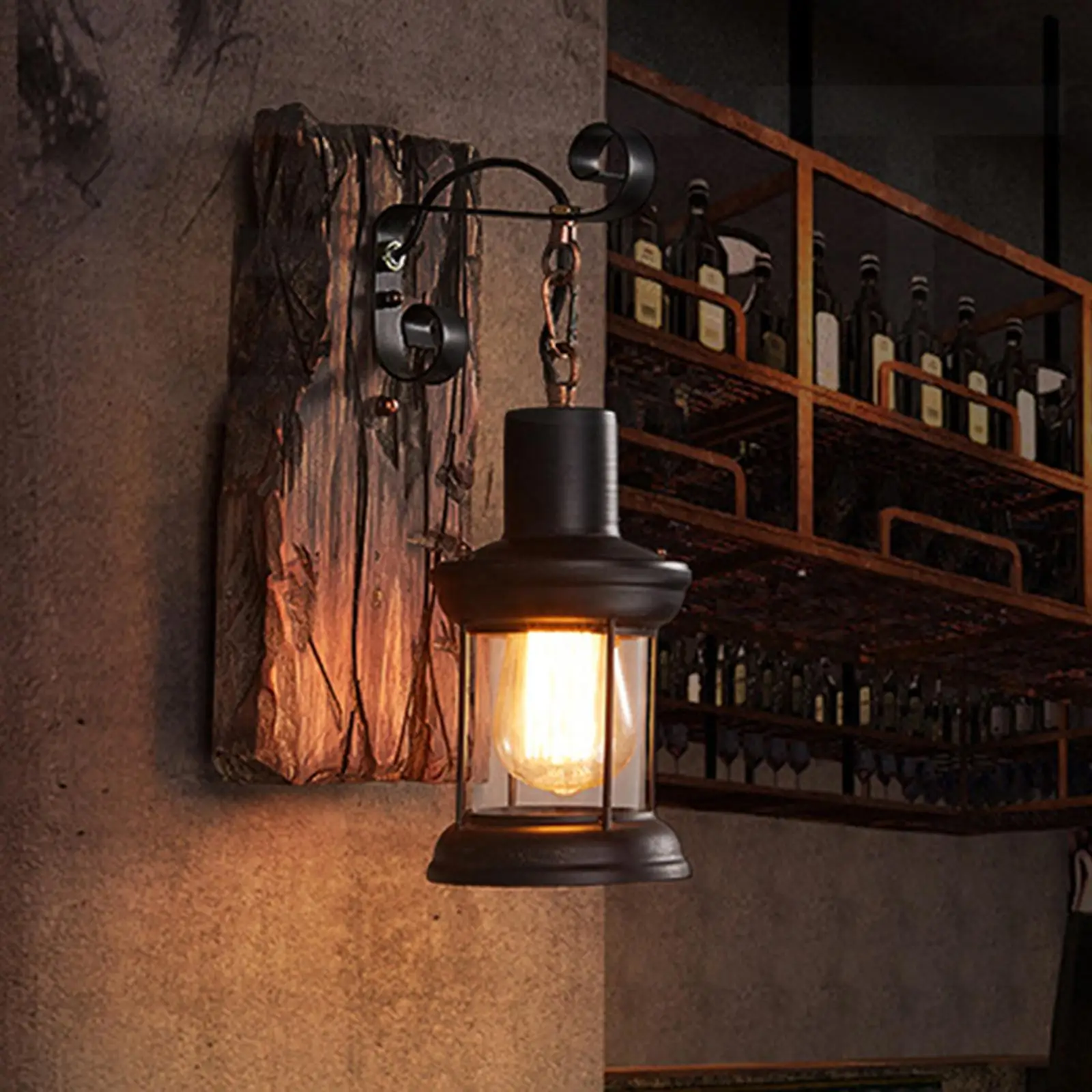  Style Industrial Wood Wall Sconce 27 Fixture Decorate Wall Lamp Glass Shade  for Restaurant