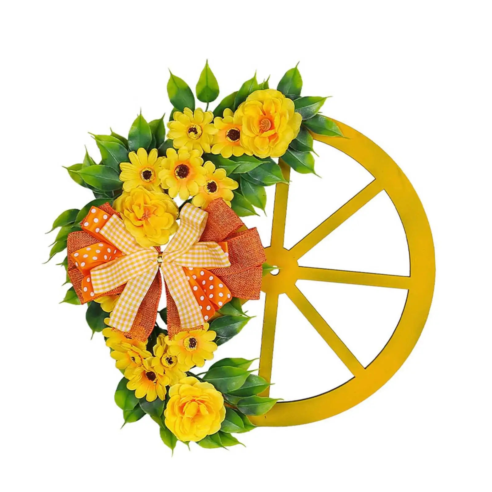 Spring Wreath Yellow Artificial Flowers and Wheel Welcome Decoration