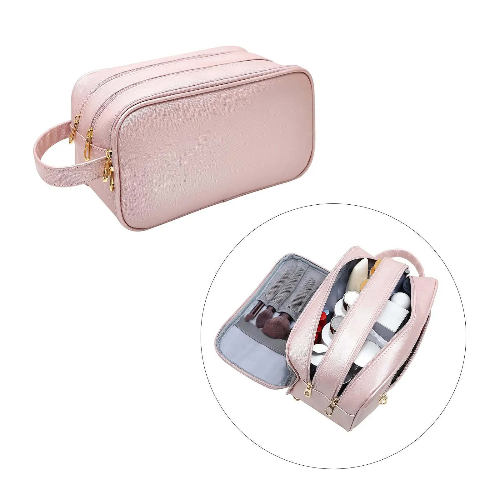 Portable PU Leather Toiletry Bag Cosmetic Organizer Large Capacity Travel Makeup Bag for Accessories for Women Men Home Use Gym