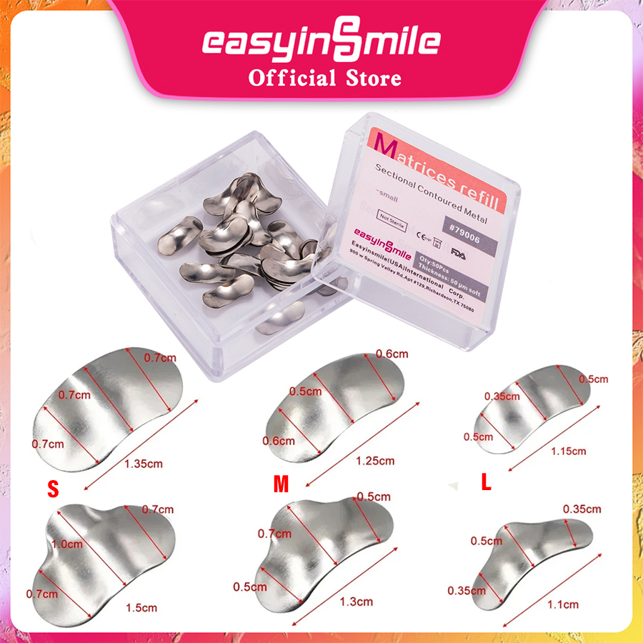 Best of 50Pcs / Box Dental Matrices Matrix Bands Refill Sectional Contoured Metal Band S / M / L 50μm Thickness For Dentist EASYINSMILE Reviews & Tips