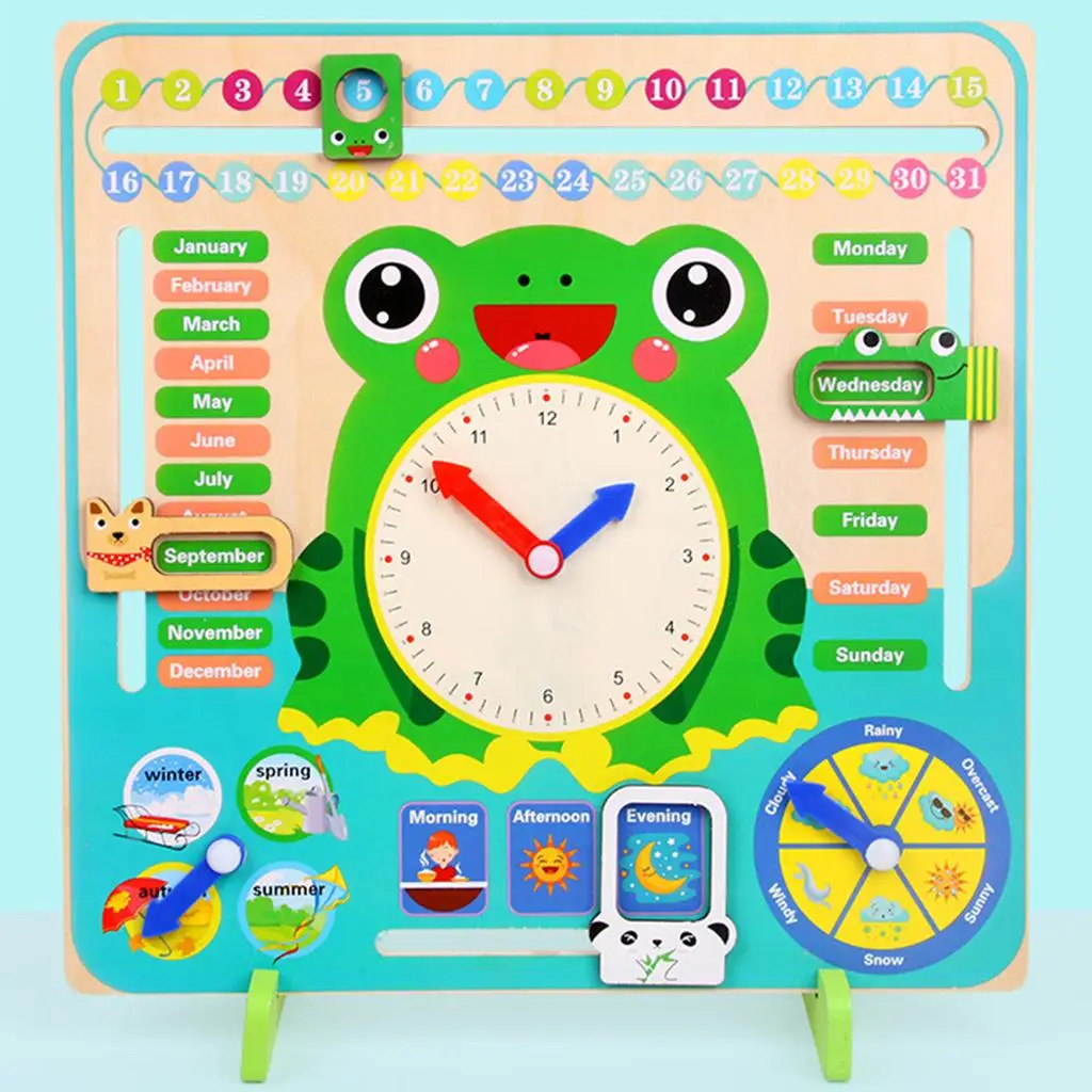 Multifunctional Wooden Frog Watches Cognitive Toys for Children, Boys