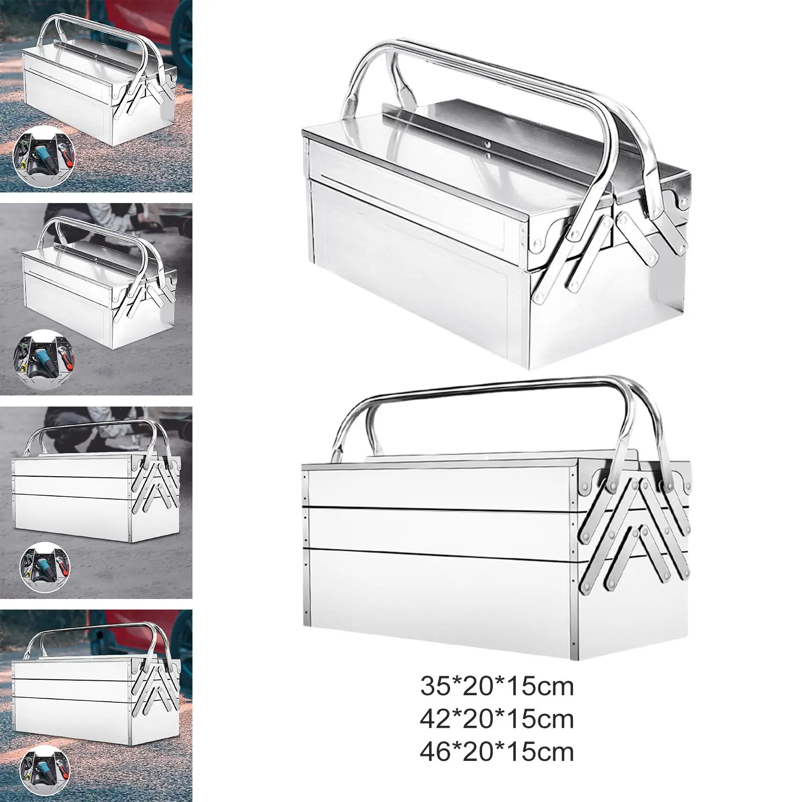 Stainless Steel Storage Box Portable Tool, Container, Multi Layer Carrying Tools Box Tool Organizer Container for Car Garage