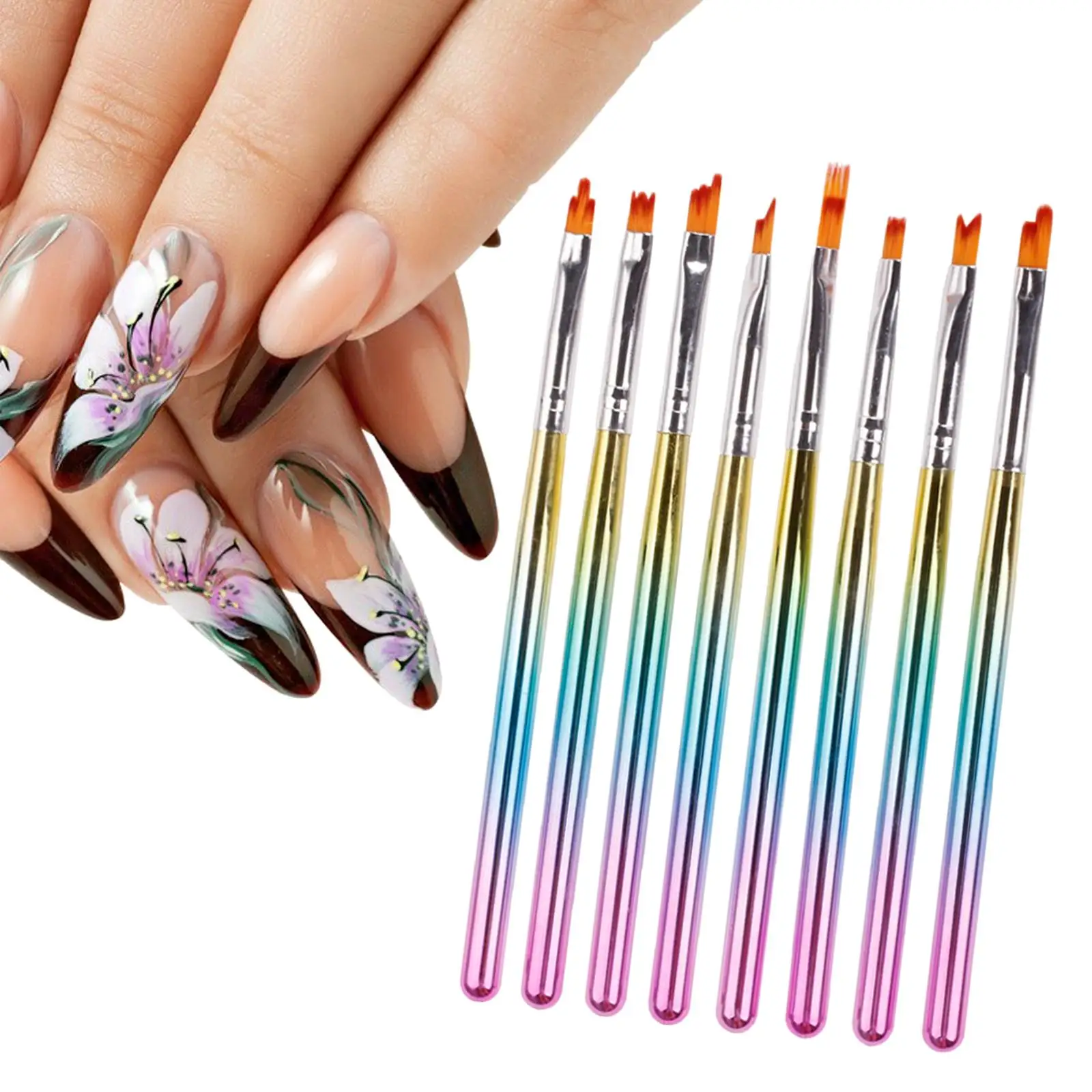 8Pcs Nail Art Brush Pen Manicure Striped Pattern Acrylic Nails 3D UV Gel Painting Pen for Professional Salons Beginner Girls