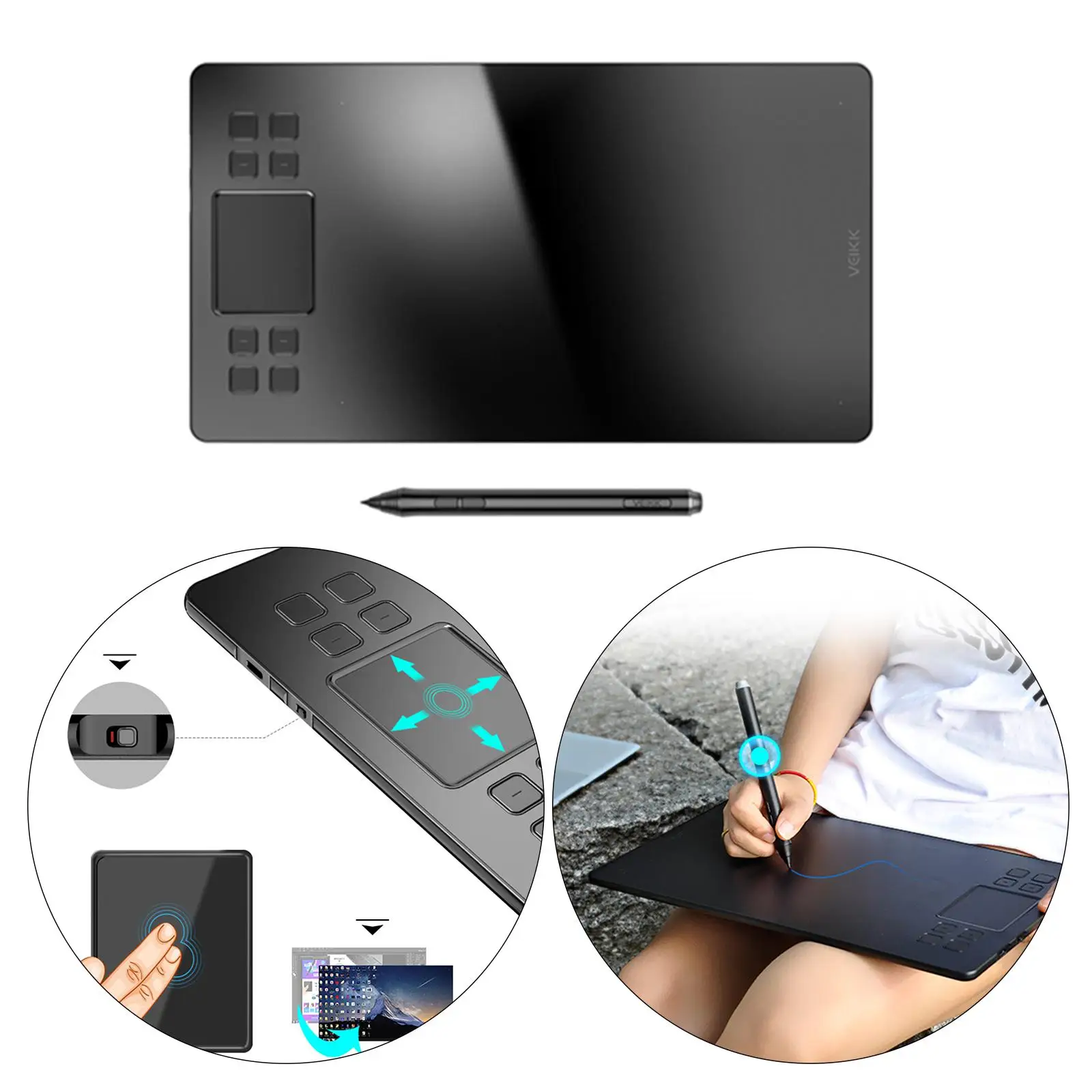Graphics Drawing Tablet w/ Passive Pen Keys 10x6 inch Active Area