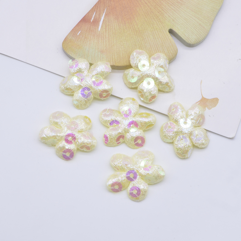 100 Stück 25 mm Glitzer-Blumen-Applikationen, gepolsterte Aufnäher für Kleidung, Hut, Basteln, Nähzubehör, DIY-Kopfbedeckung, Haarspangen, Schleife, Dekor – Detail 5