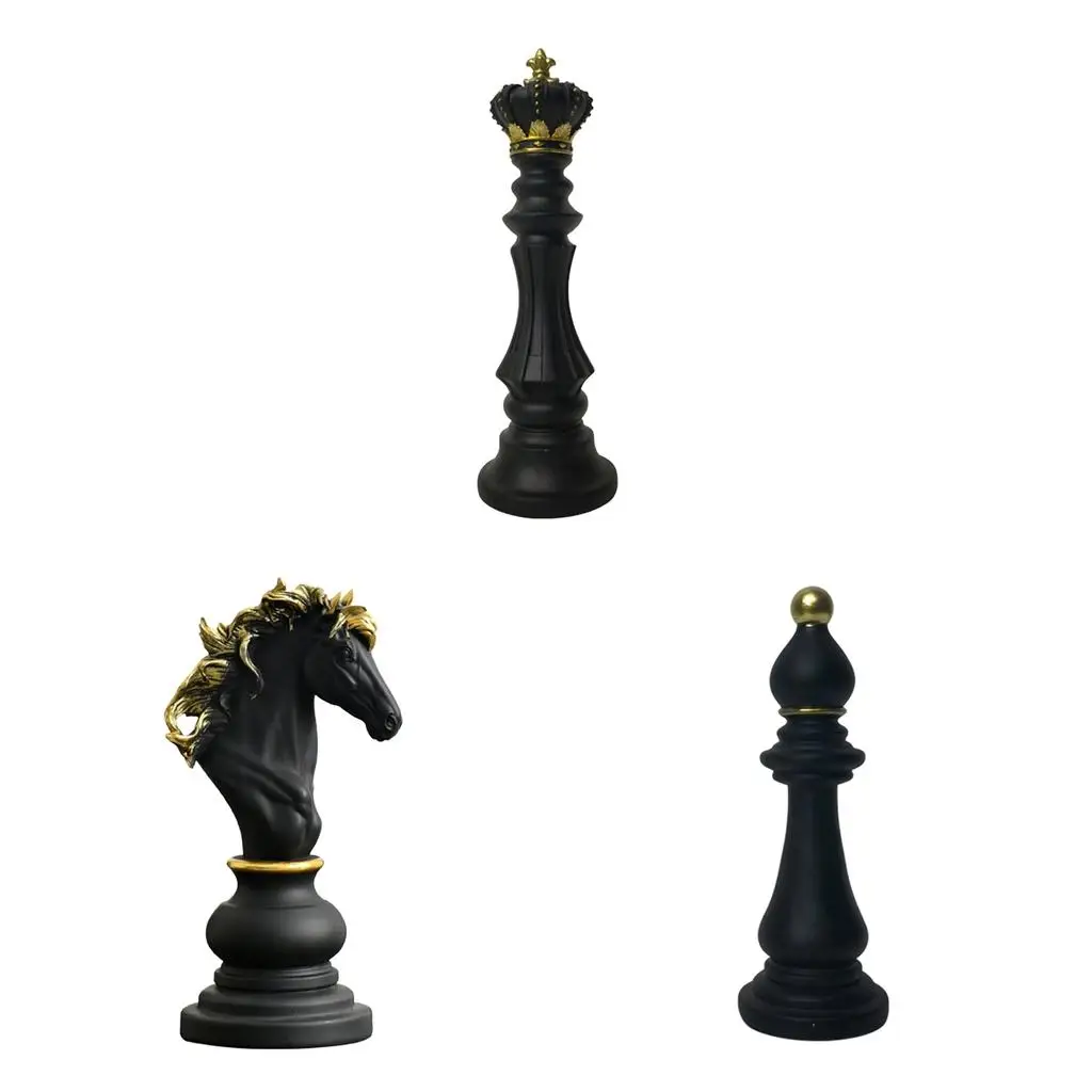 3pcs Art Chess Pieces Sculpture Decorative Chessmen Ornament Figurine Decor