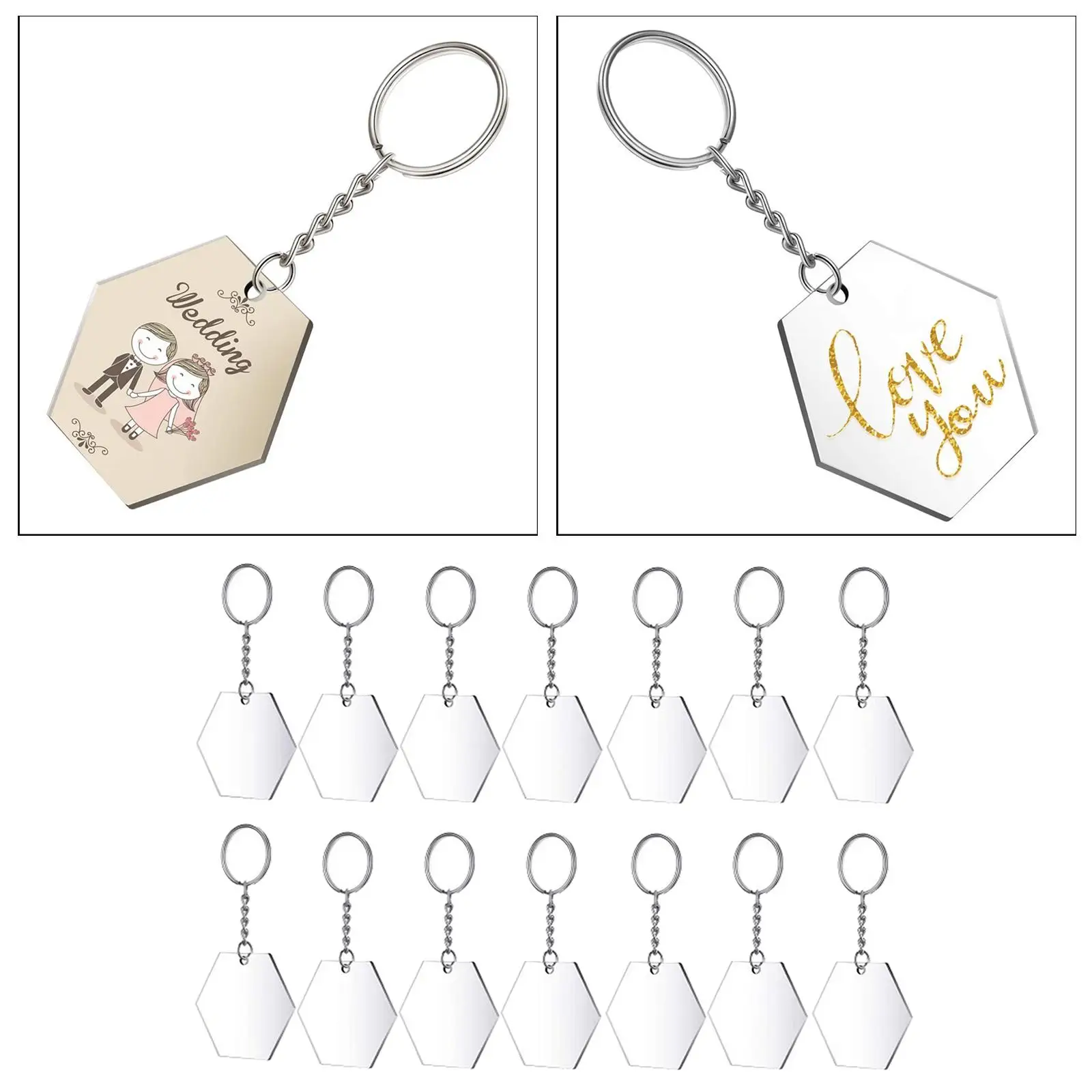 24 Sets Acrylic Keychain , Transparent Hexagon Pendant Chains and Keychain Pendant for DIY Key Rings