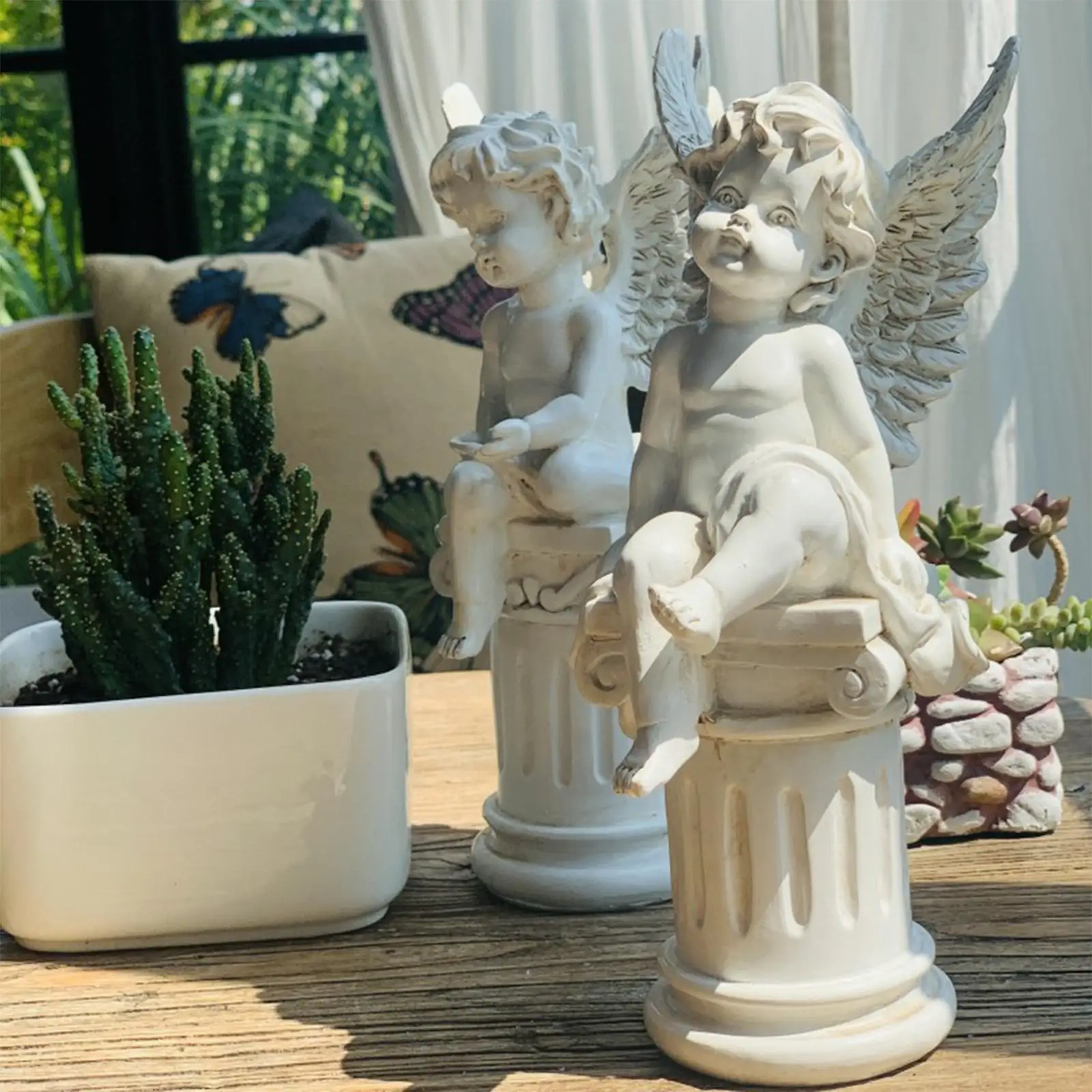 2 Pieces Cute Cherub Statues Roman Pillar Memorial Props Garden Figurines for Indoor Outdoor Wedding Yard Landscaping Fountain
