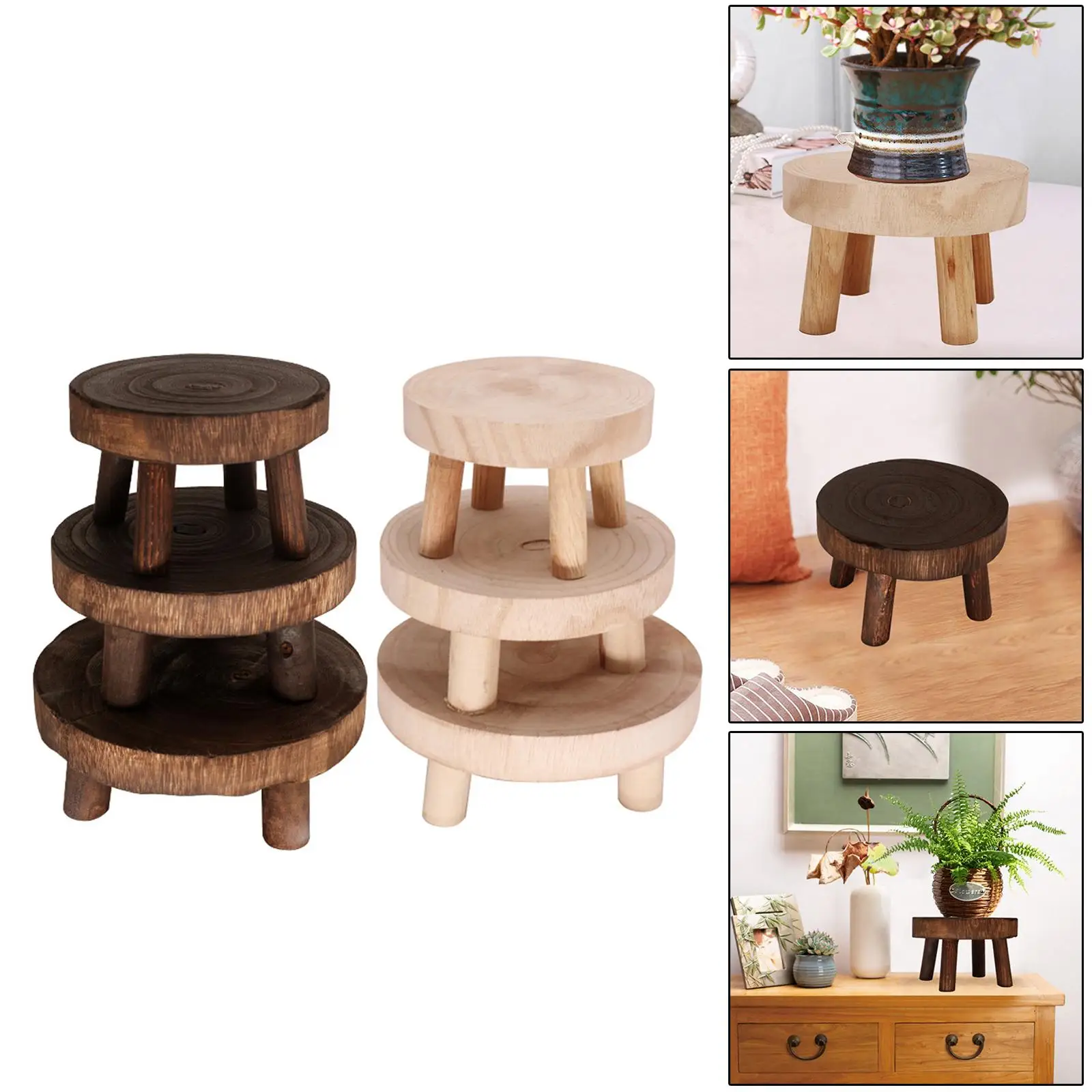 Solid Wood Compact Flowerpot Stand Solid Wood Stool Base Garden Decoration for Balcony Lawn Home Garden Patio Corridor Plants