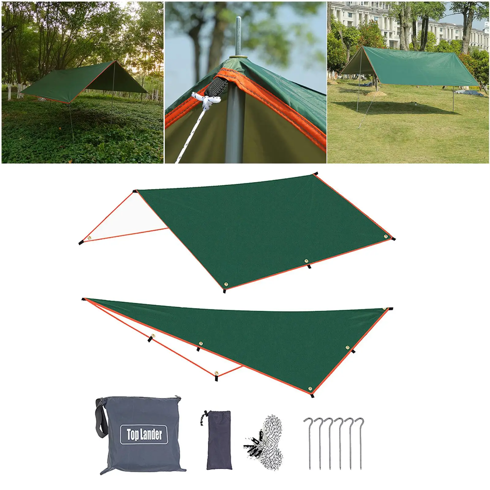 Waterproof Tent Tarp Strong Hammock Rain Tarpaulin Roof Awning  Camping Hiking Ground Cloth Cover & Ropes