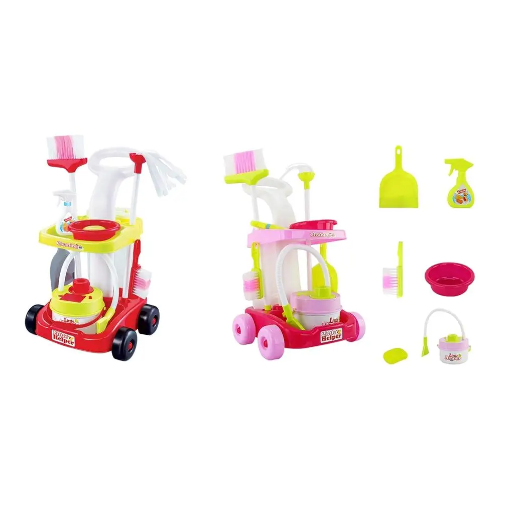 Kids Cleaning Set and Tools, Housekeeping Toys with Cleaning Cart, Bucket, Broom, Mop, Detergent, Cleaning Bag and Accessories