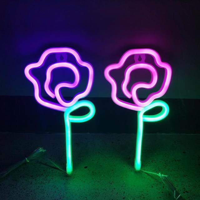 Rose Flower Neon Light Colorful LED Wall Hanging Neon Sign Battery Operated  Neon Night Light for Dorm Party - AliExpress