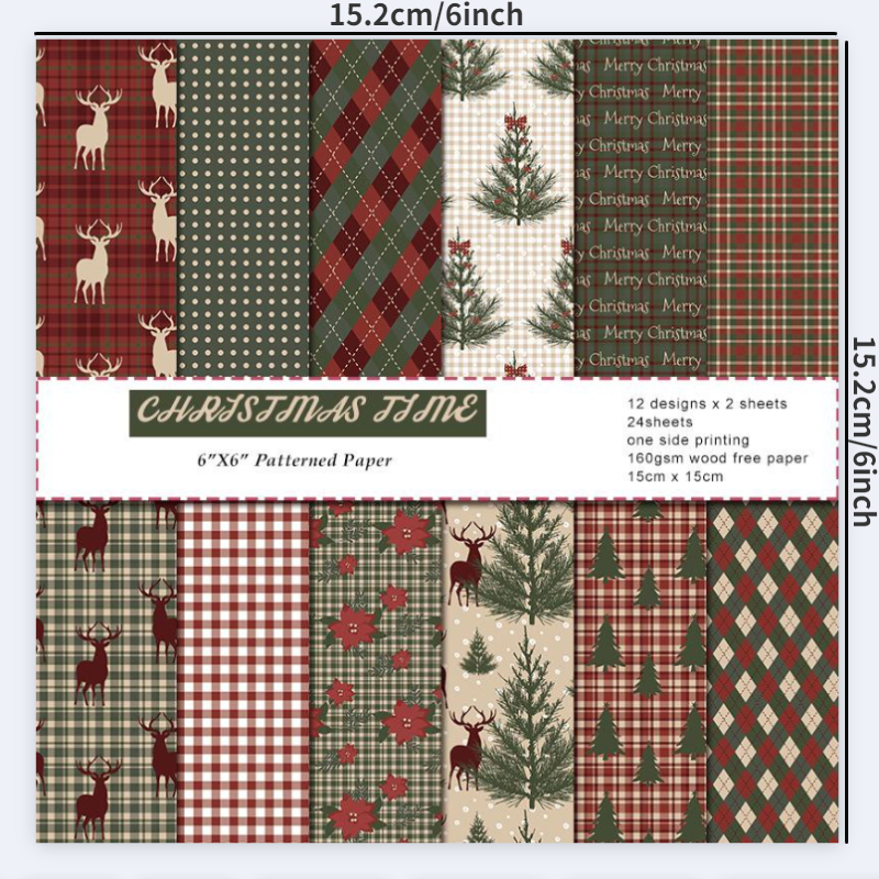 Description Picture 3 of item24pcs Junk Journaling Craft Paper Vintage Merry Christmas Scrapbook Paper Assorted Pattern Single-Sided DIY Cardmaking Supplies