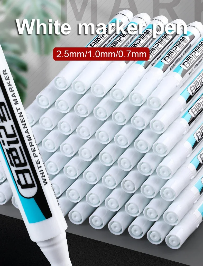 0.7/1.0/2.5MM White Marker Pens Oily Waterproof Permanent Paint Markers For Wood Plastic Leather Glass Stone Metal Art Supplies