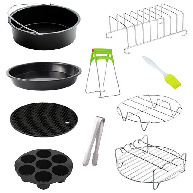 10Pcs 7 Inch Air Fryer Accessories Cake Basket Pizza Pan Stainless Steel  Skewer Rack Oil Brush Suitable for 3.7 QT Air Fryer - AliExpress