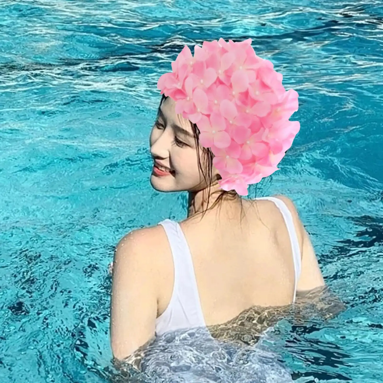 Flower Swim Caps Women Silicone Girls Durable Portable Fashionable Reusable Swimming Caps for Long Short Hair Vacation Swimming