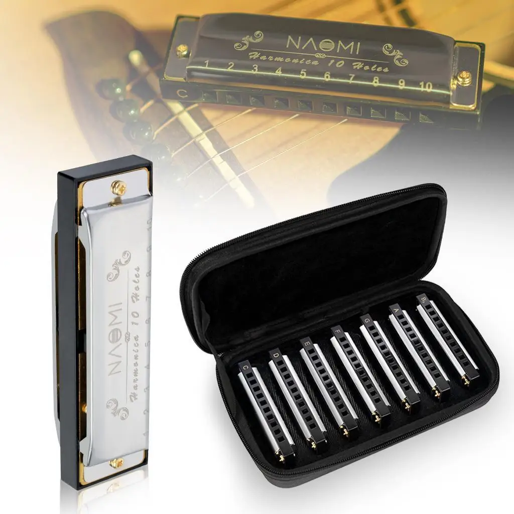 Seven Piece Harmonica Set - Key of G, A, Bb, C, D, E, F w/ Case Pack