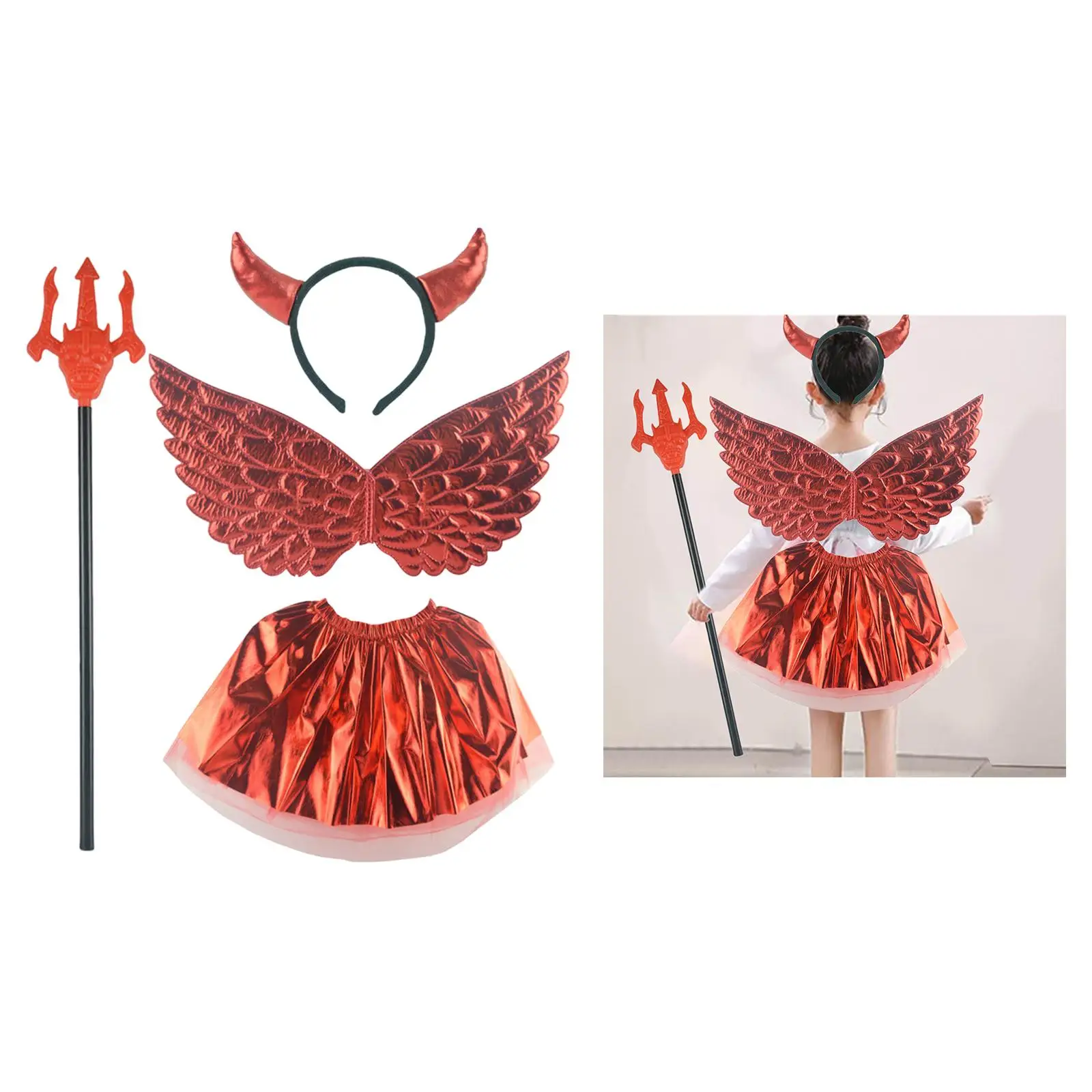 Girls Costume Decoration Girls Gift Halloween Devil Costume Set for Children Party Carnivals Stage Performance Masquerade